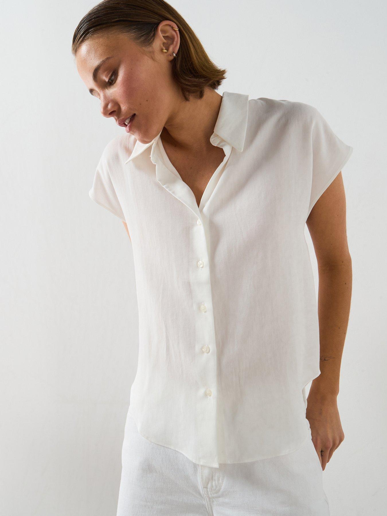 Mango Short-Sleeved Lyocell Shirt - White