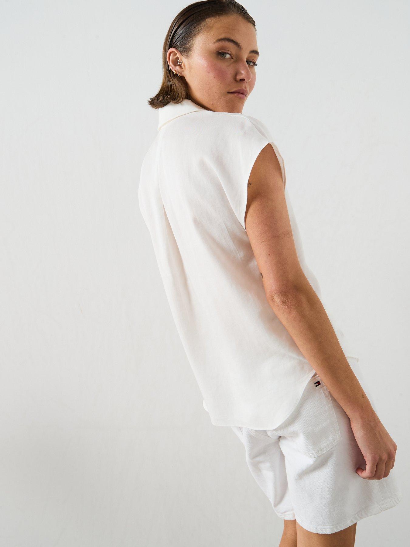 Image 2 of 6 of Mango Short-Sleeved Lyocell Shirt - White
