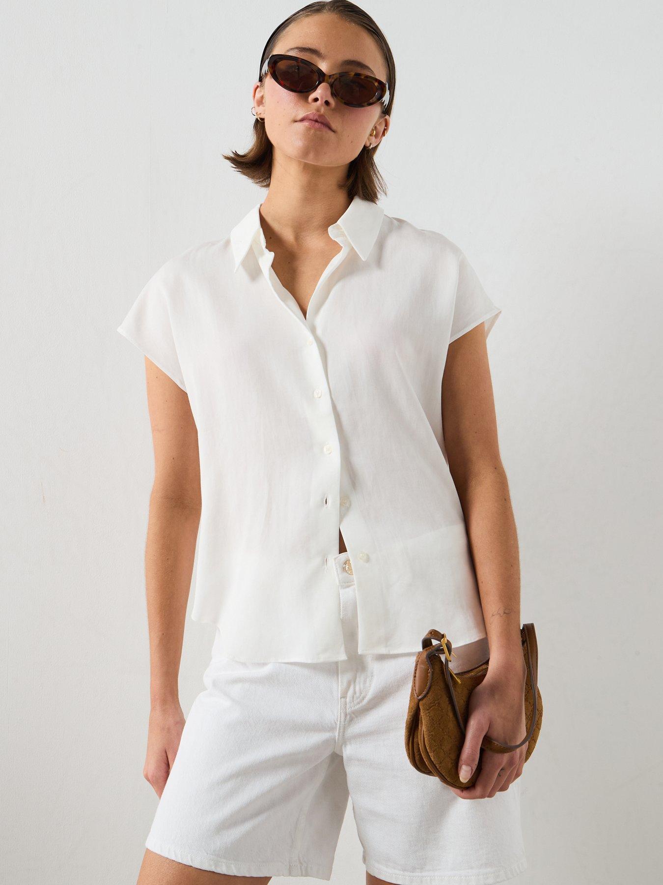 Image 4 of 6 of Mango Short-Sleeved Lyocell Shirt - White