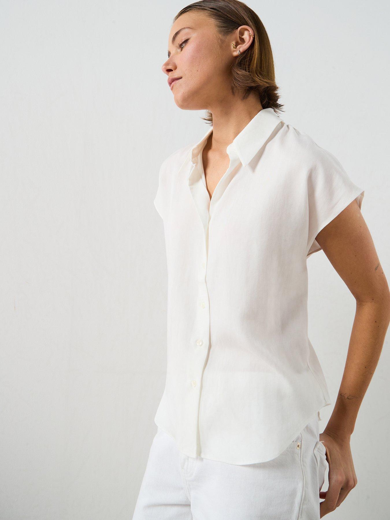 Image 5 of 6 of Mango Short-Sleeved Lyocell Shirt - White