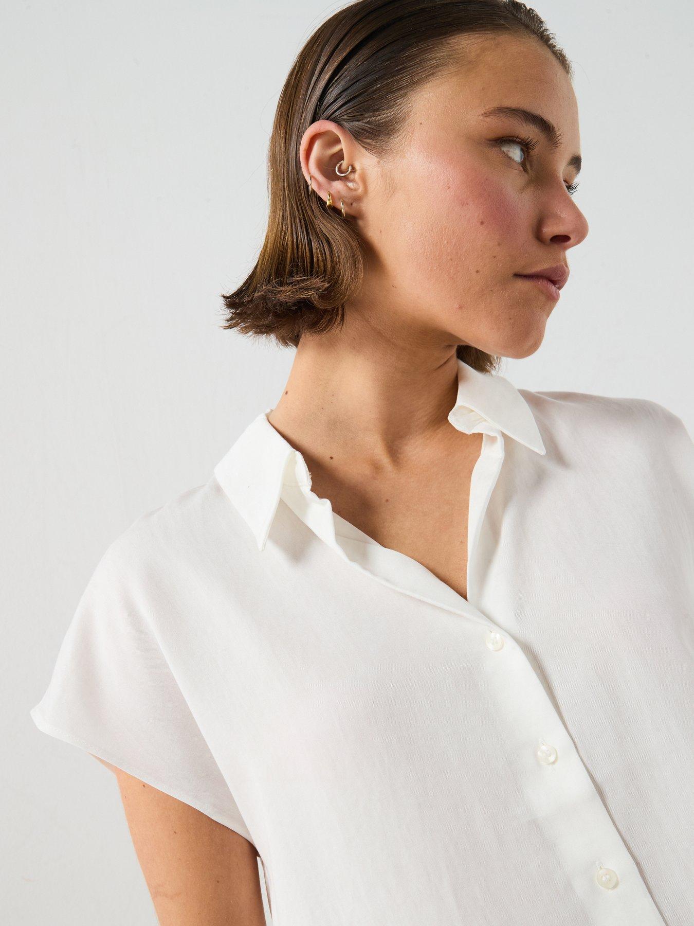 Image 6 of 6 of Mango Short-Sleeved Lyocell Shirt - White