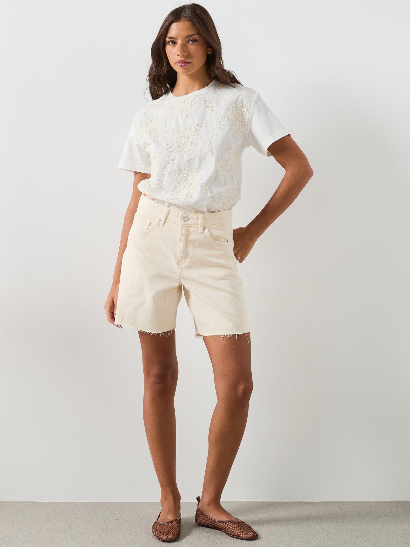 Image 3 of 6 of Mango Straight Low-rise Denim Bermuda Shorts - Cream