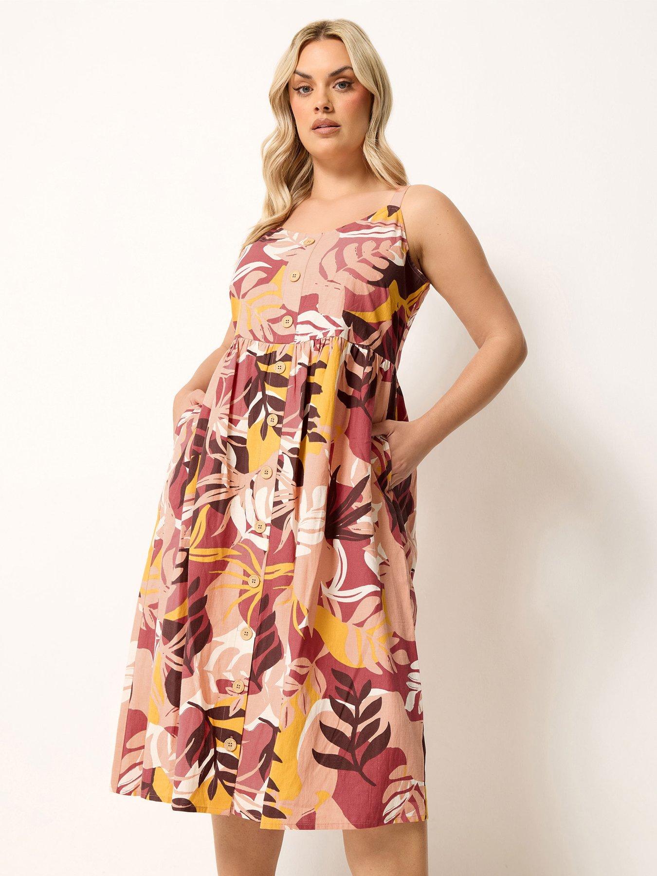 Yours Curve Linen Button Detail Sundress - Orange