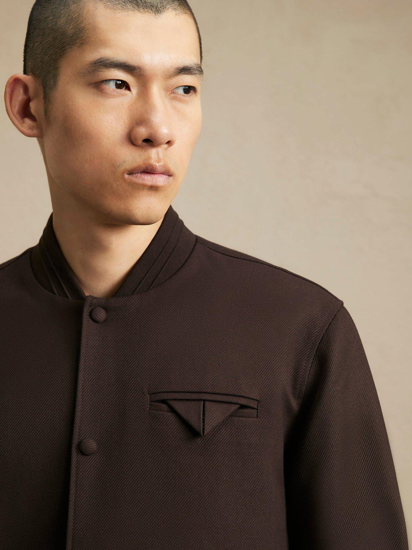 Image 4 of 7 of River Island River Island Mens Twill Press-Stud Bomber Jacket - Brown