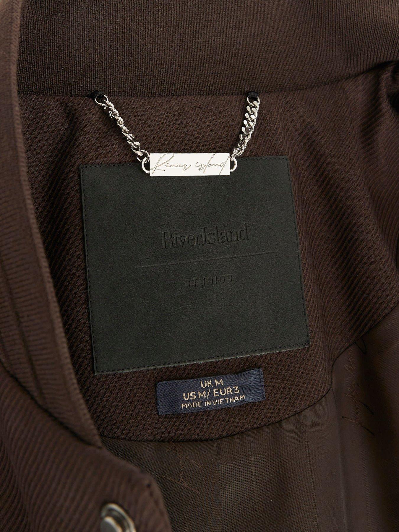 Image 6 of 7 of River Island River Island Mens Twill Press-Stud Bomber Jacket - Brown