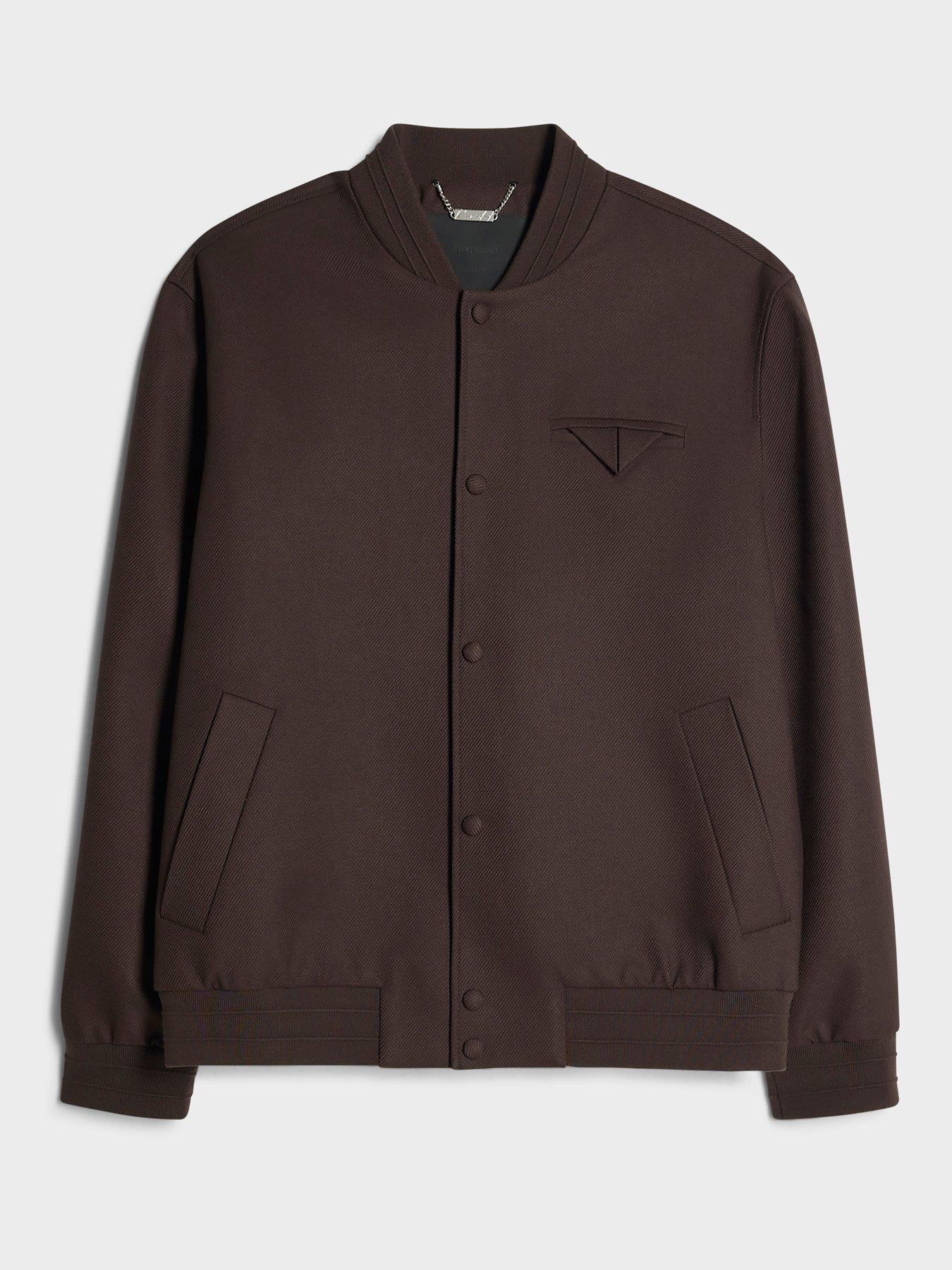 Image 7 of 7 of River Island River Island Mens Twill Press-Stud Bomber Jacket - Brown