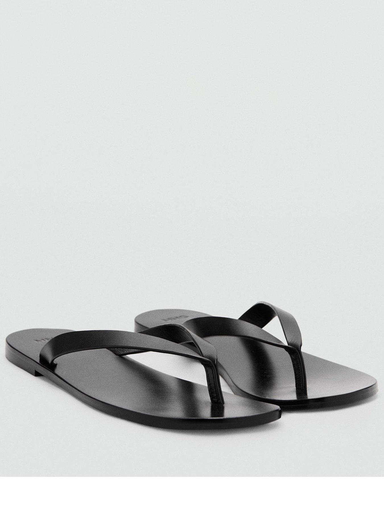 Mango Leather Strap Sandals - Black