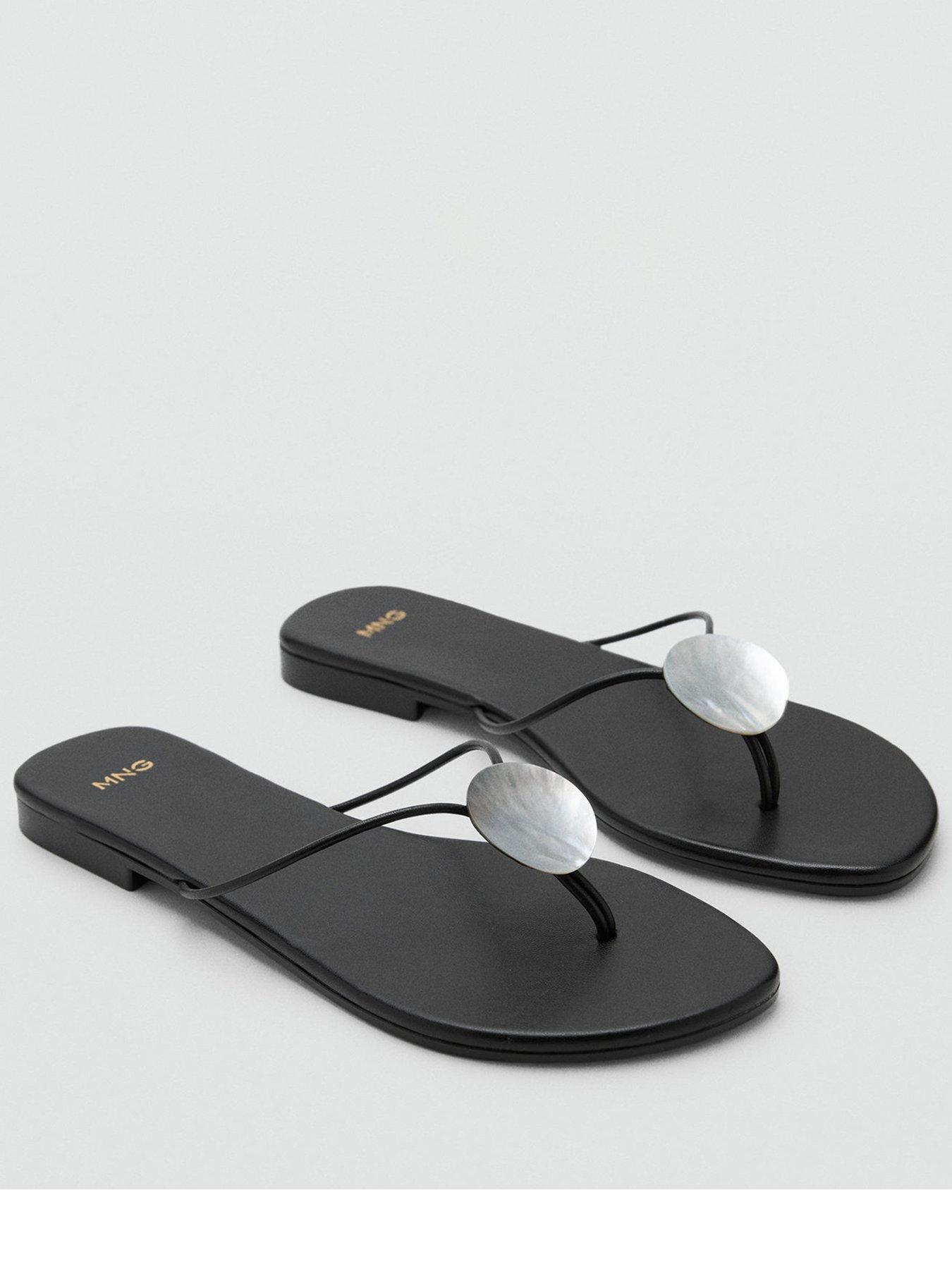 Mango Leather Sandals With Metallic Detail - Black