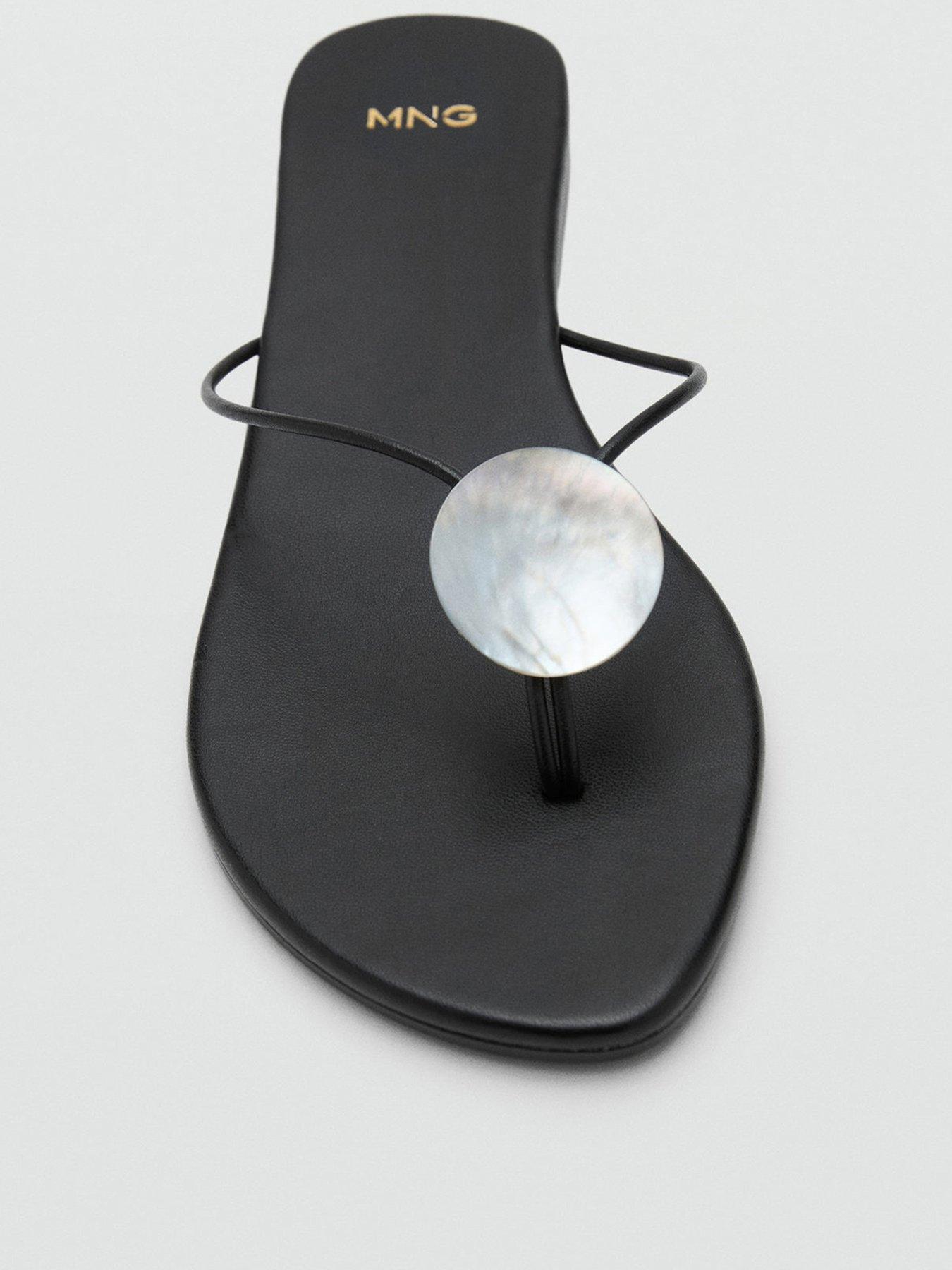 Image 3 of 4 of Mango Leather Sandals With Metallic Detail - Black