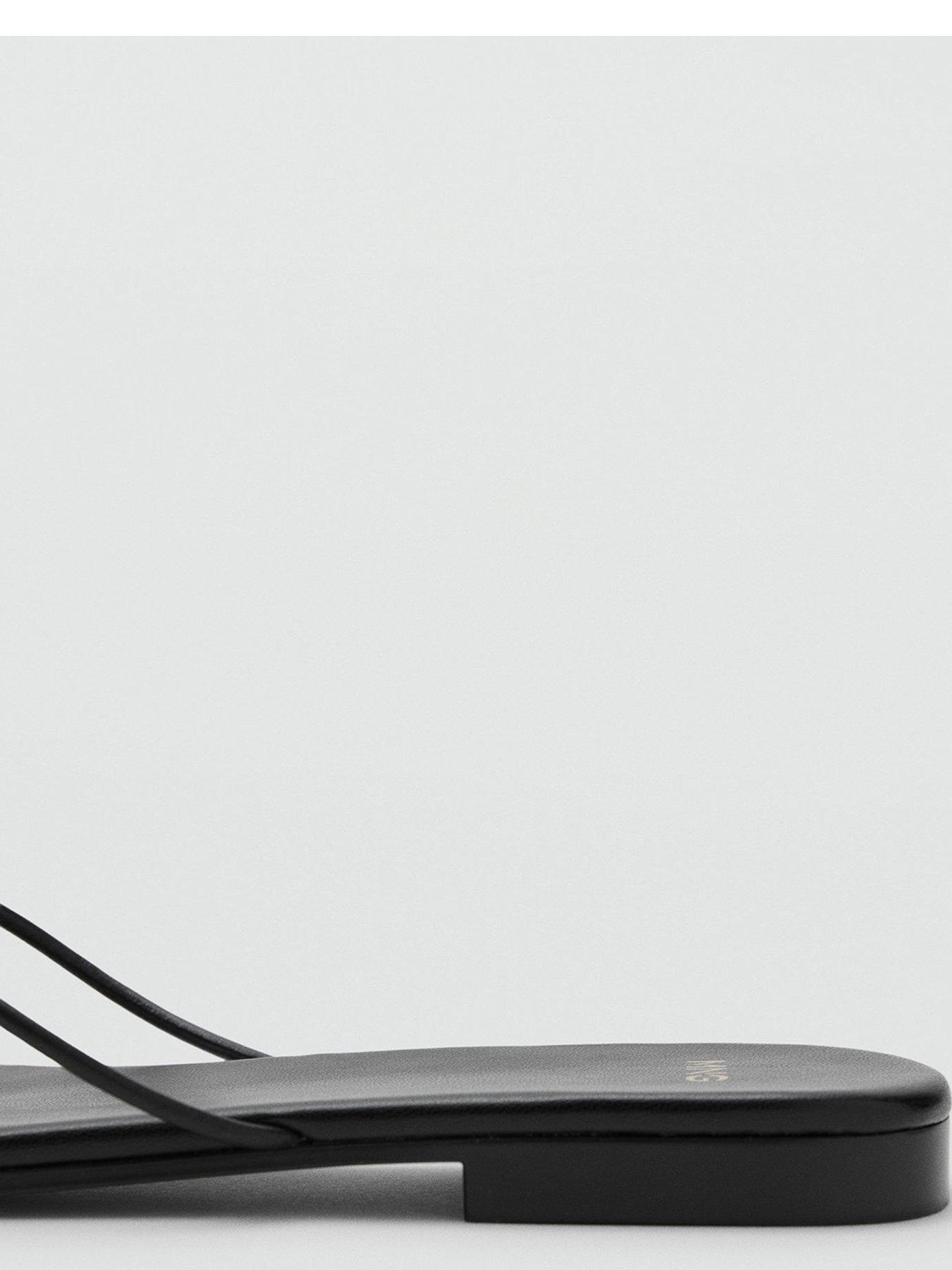 Image 4 of 4 of Mango Leather Sandals With Metallic Detail - Black