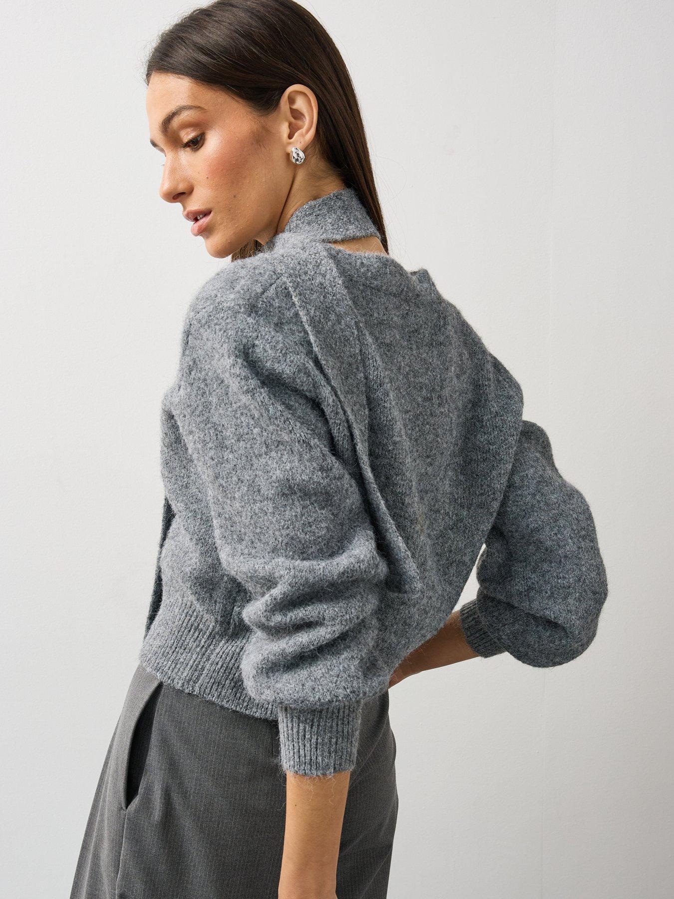 Image 2 of 6 of Michelle Keegan Womens Soft Knit Scarf Detail Cardigan - Grey