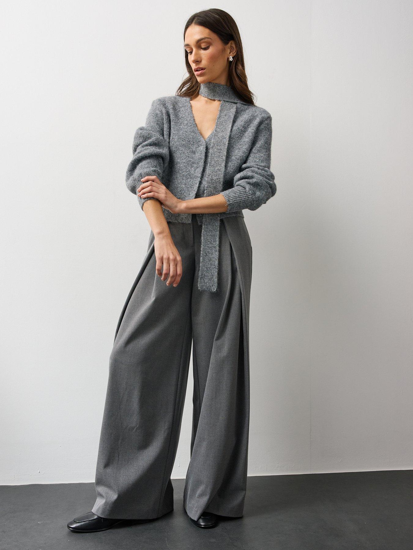 Image 3 of 6 of Michelle Keegan Womens Soft Knit Scarf Detail Cardigan - Grey