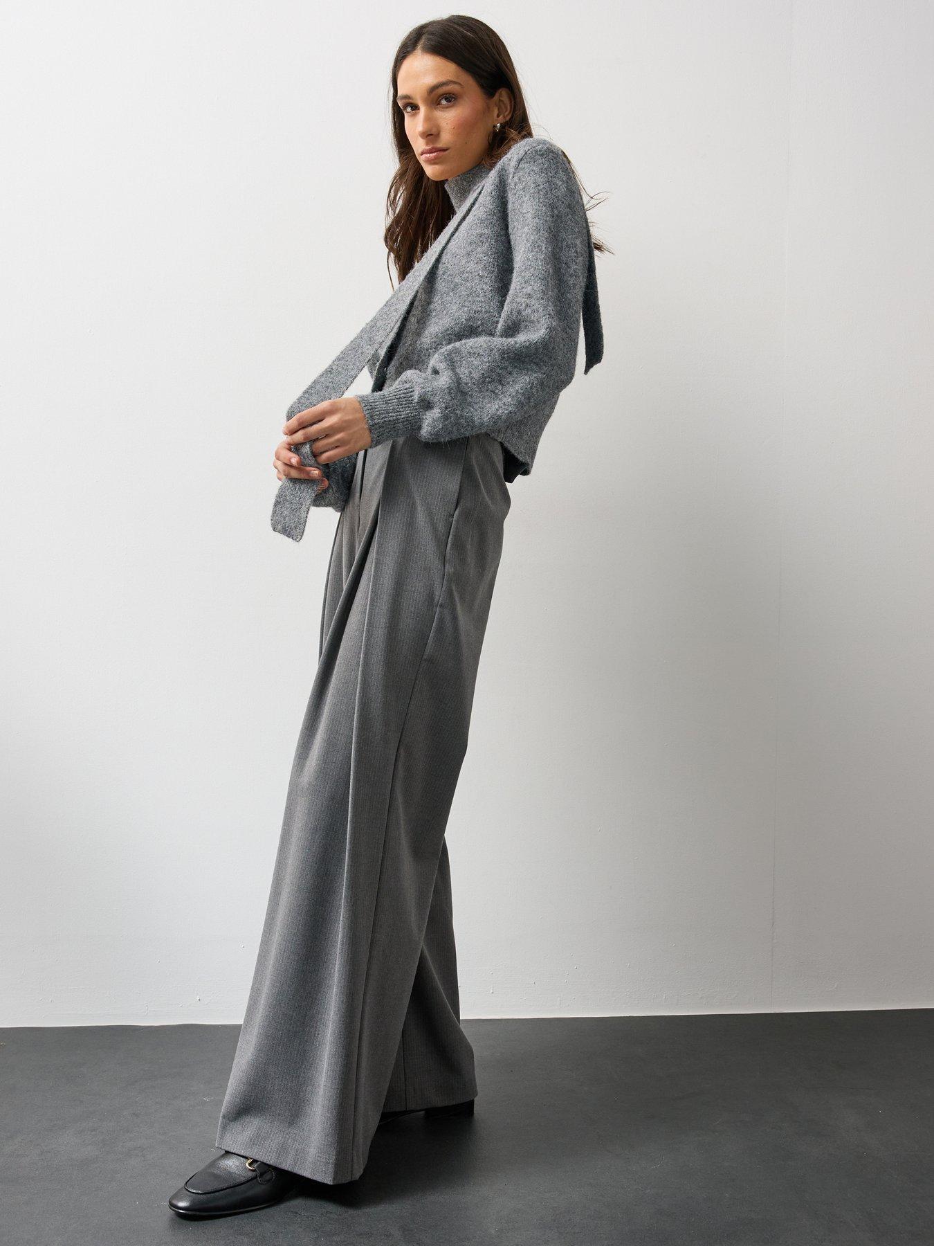 Image 6 of 6 of Michelle Keegan Womens Soft Knit Scarf Detail Cardigan - Grey
