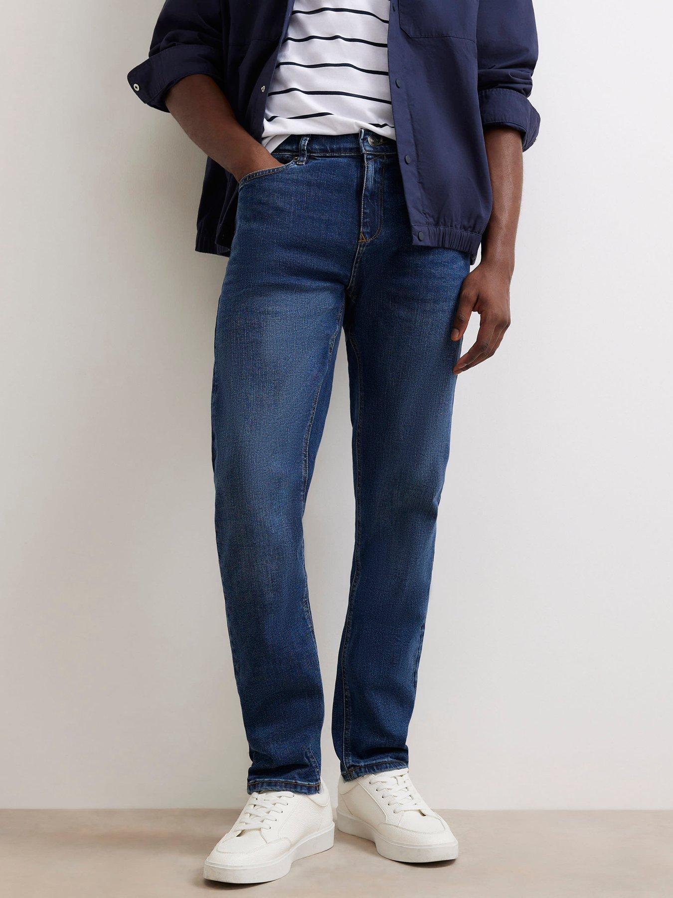 Image 1 of 6 of River Island Mens Slim Fit Structured Jeans - Dark Wash