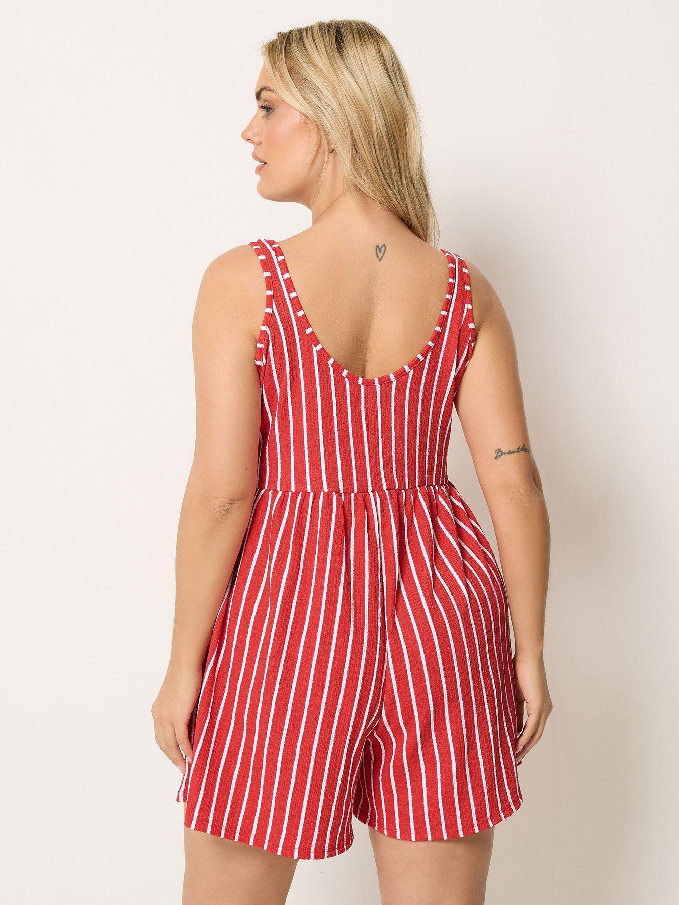 Image 2 of 5 of Yours Curve Textured Stripe Print Playsuit - Orange