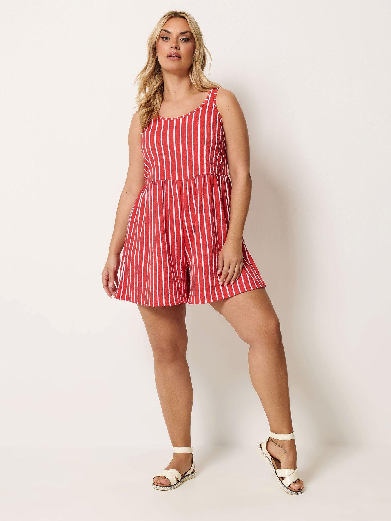 Image 3 of 5 of Yours Curve Textured Stripe Print Playsuit - Orange