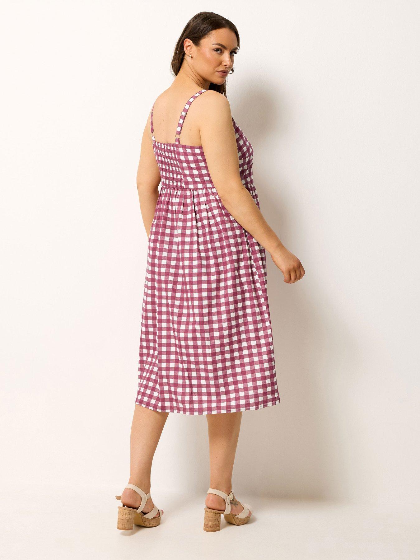 Image 2 of 4 of Yours Curve Gingham Print Linen Button Detail Sundress