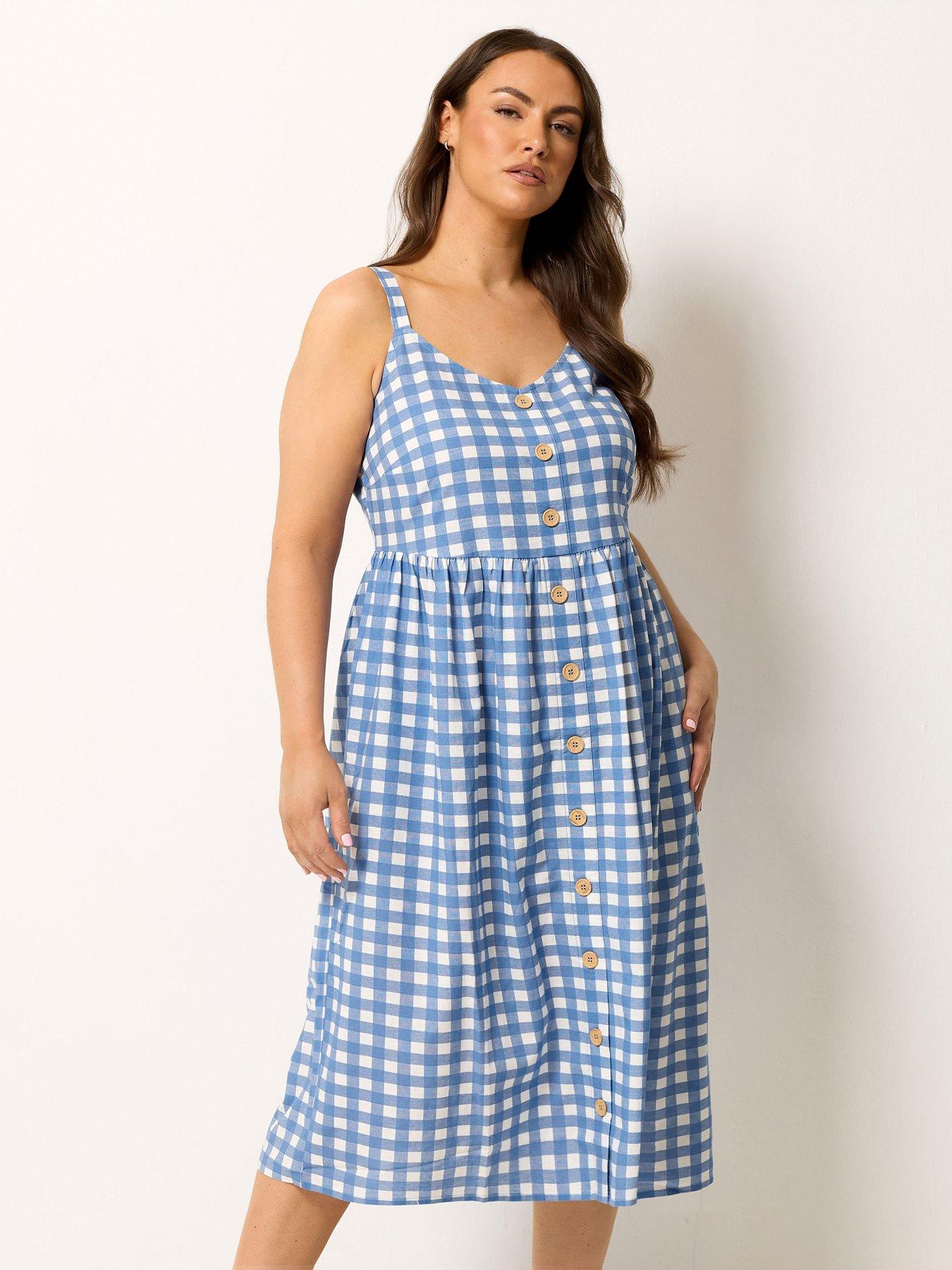 Yours Curve Gingham Print Linen Button Detail Sundress