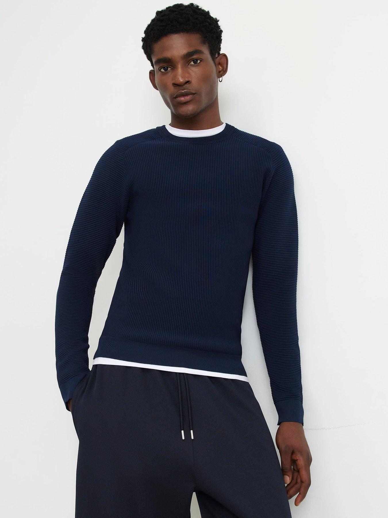 Image 1 of 6 of River Island Muscle Fit Long Sleeve Jumper - Navy