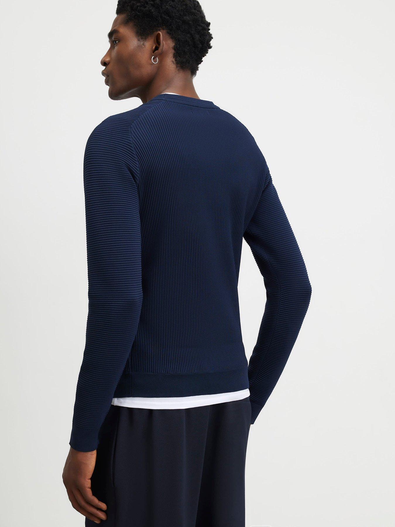 Image 2 of 6 of River Island Muscle Fit Long Sleeve Jumper - Navy