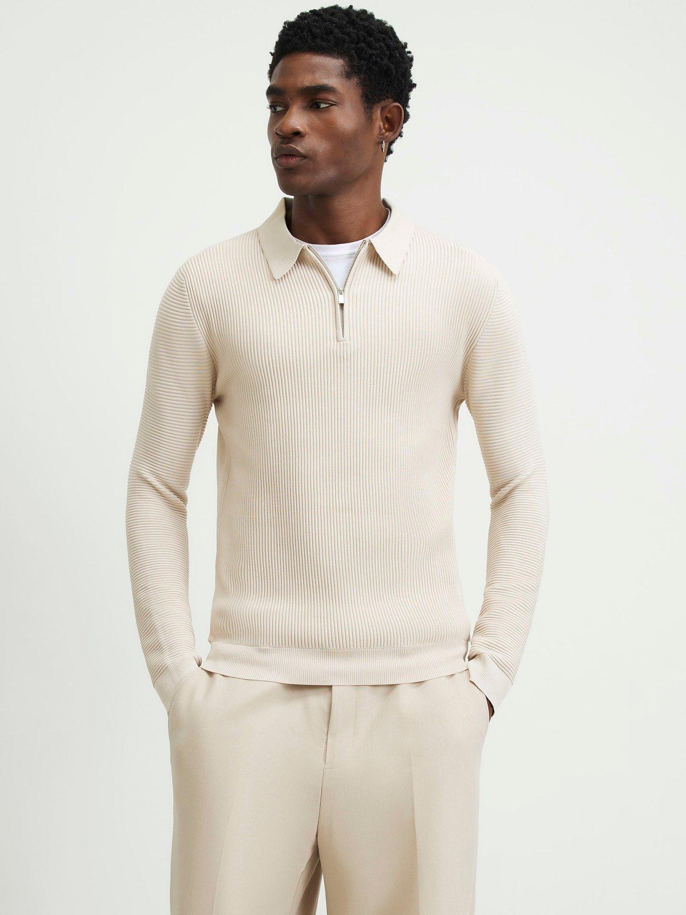 River Island Muscle Fit Textured Polo Shirt - Beige