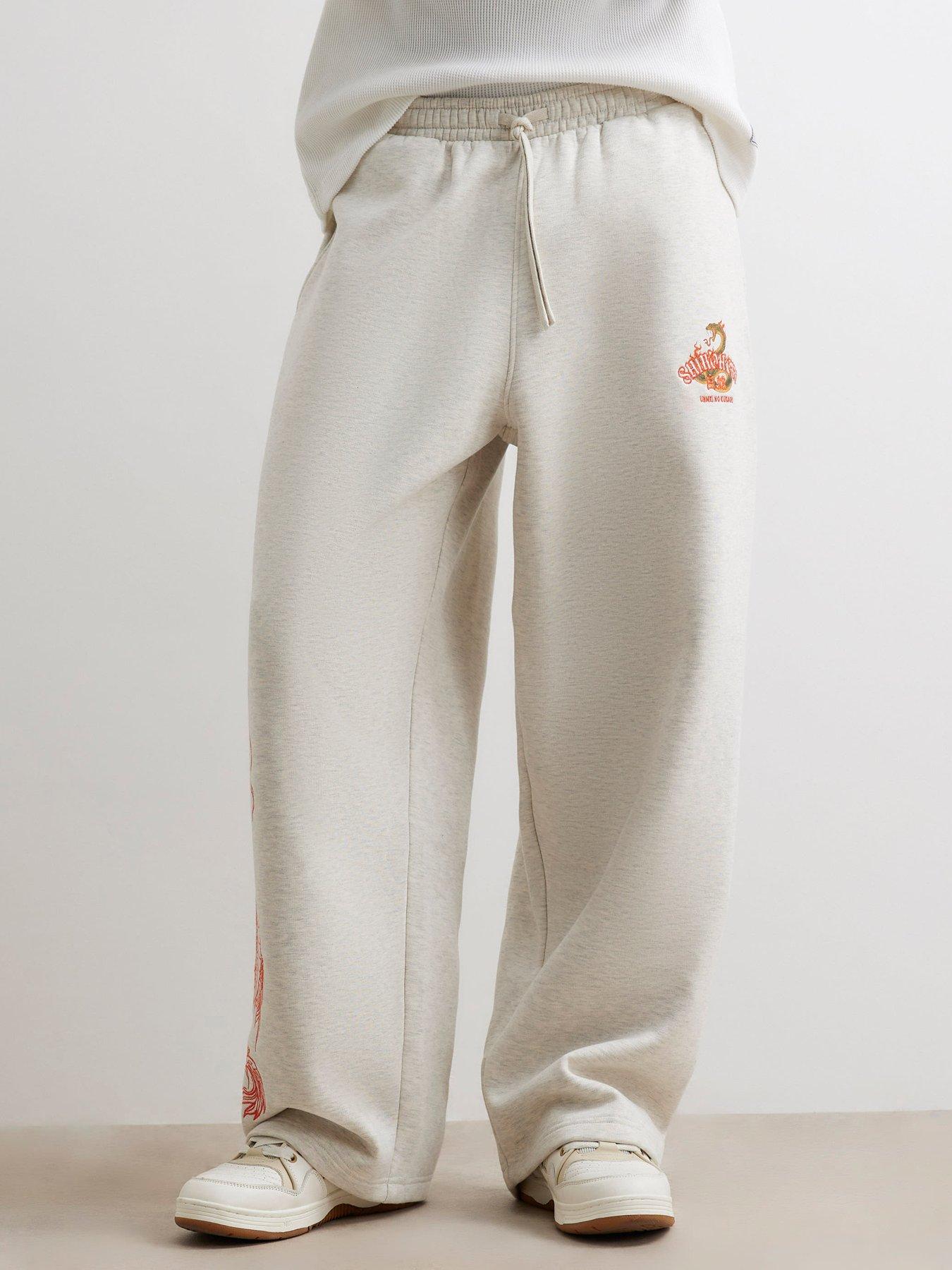 River Island Mens Wide Leg Snake Graphic Jogging Bottoms - Grey