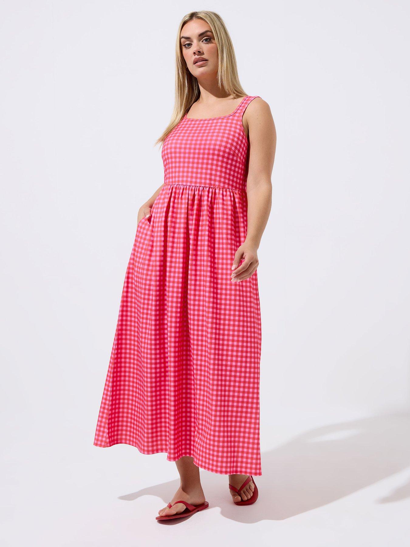 Yours Curve Gingham Strappy Dress - Pink