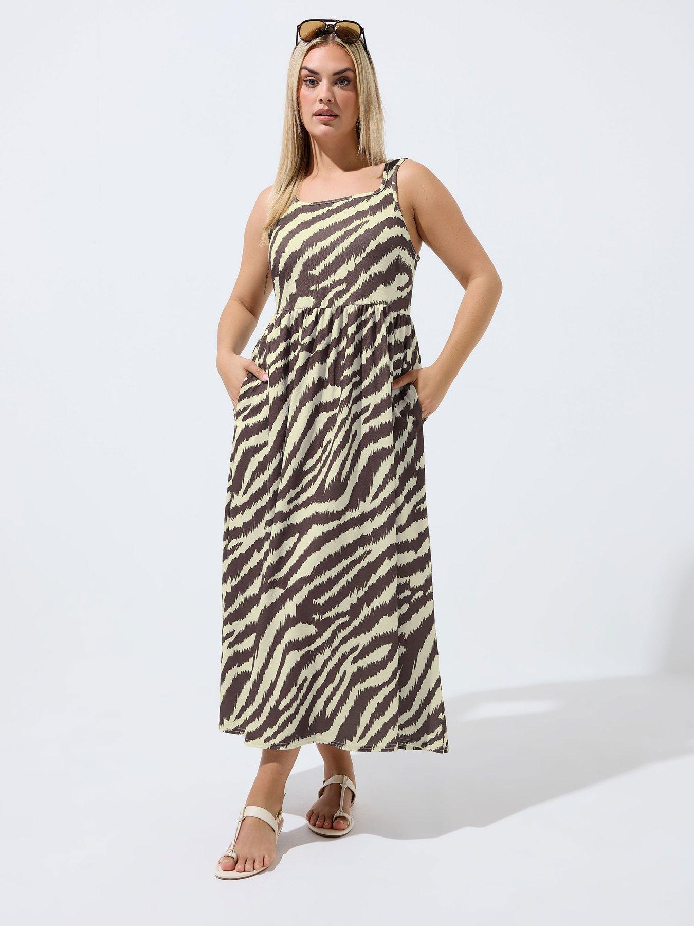 Yours Curve Zebra Strappy Dress - Brown