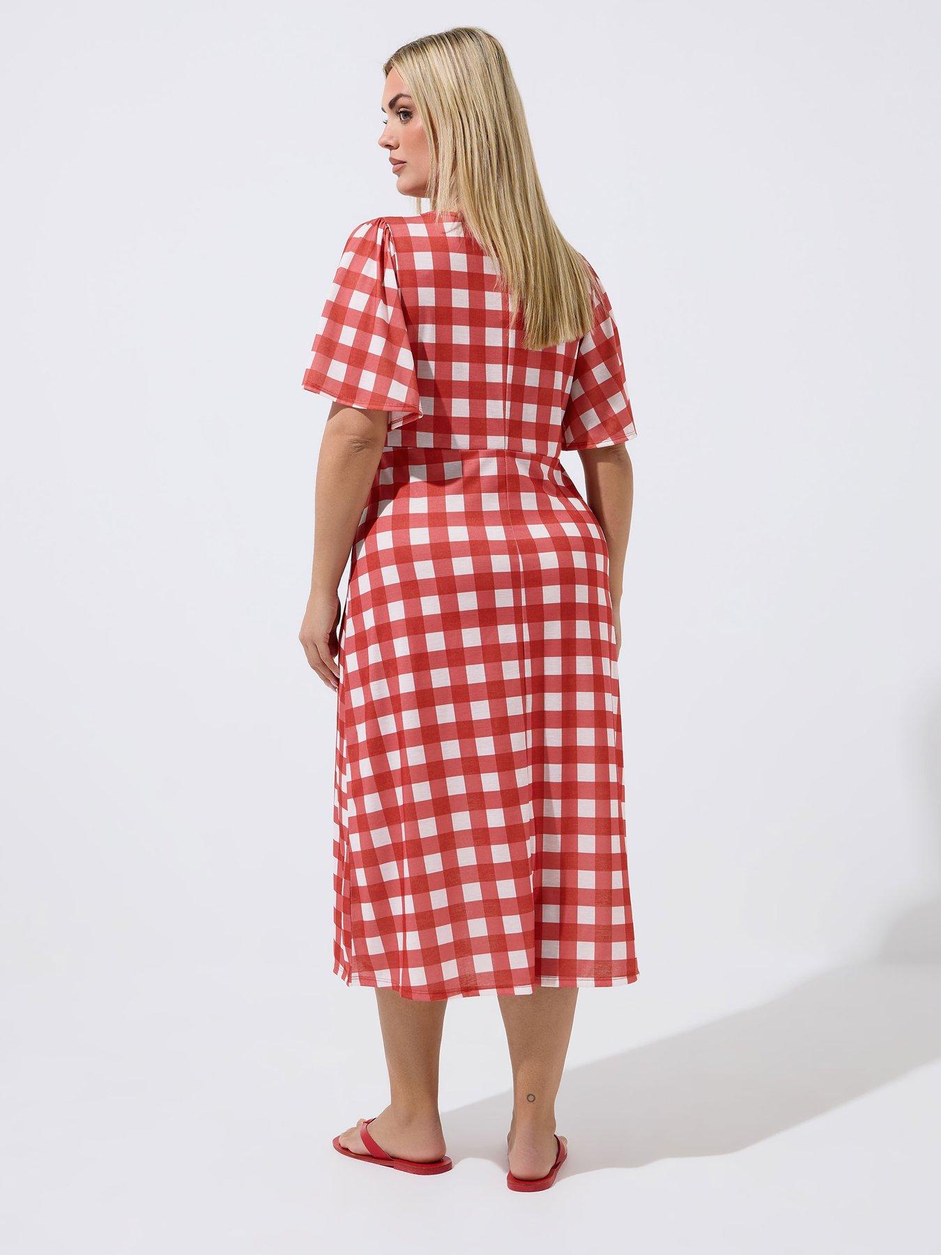Image 2 of 4 of Yours Curve Gingham Tie Neck Dress