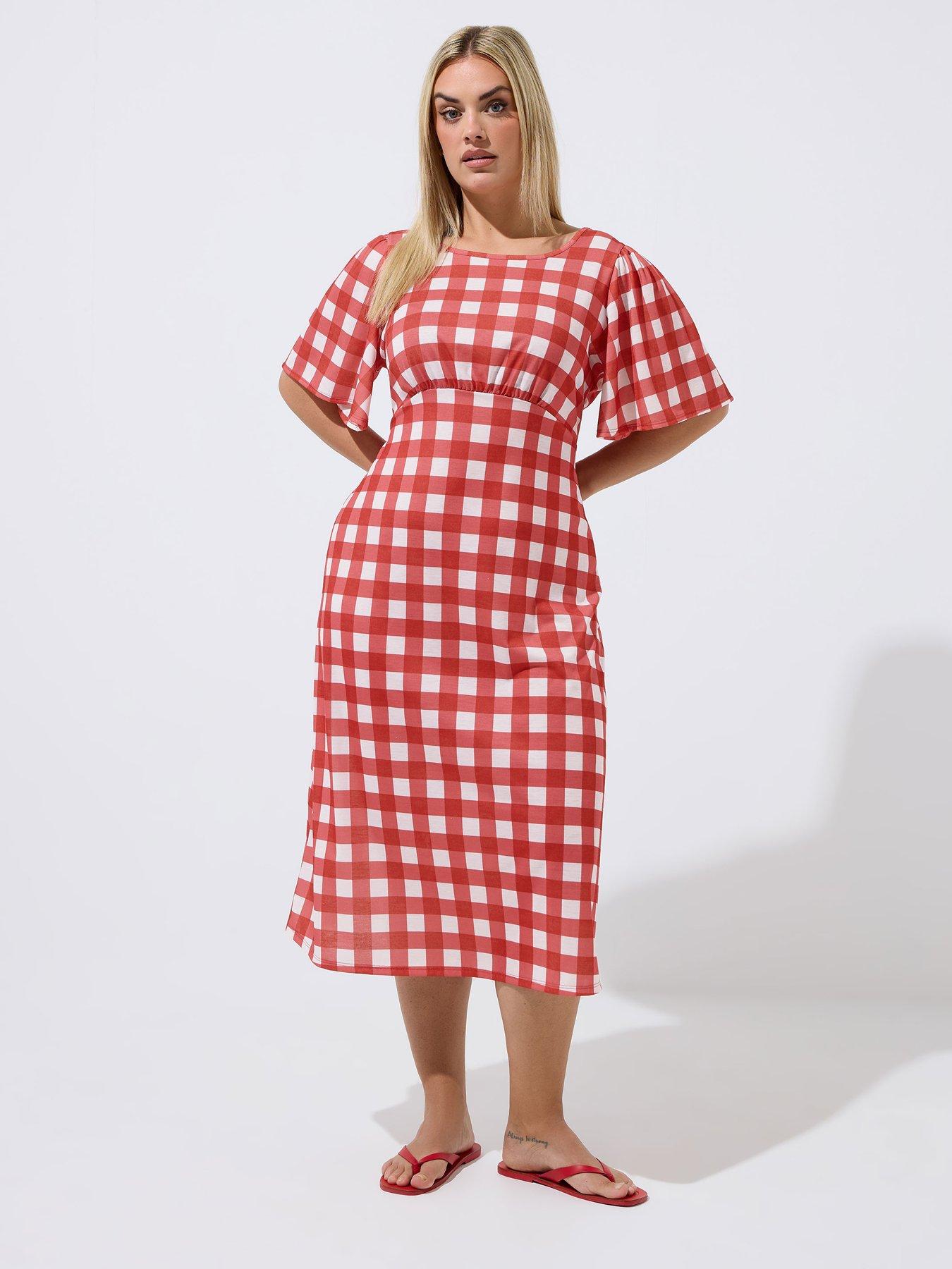 Image 3 of 4 of Yours Curve Gingham Tie Neck Dress