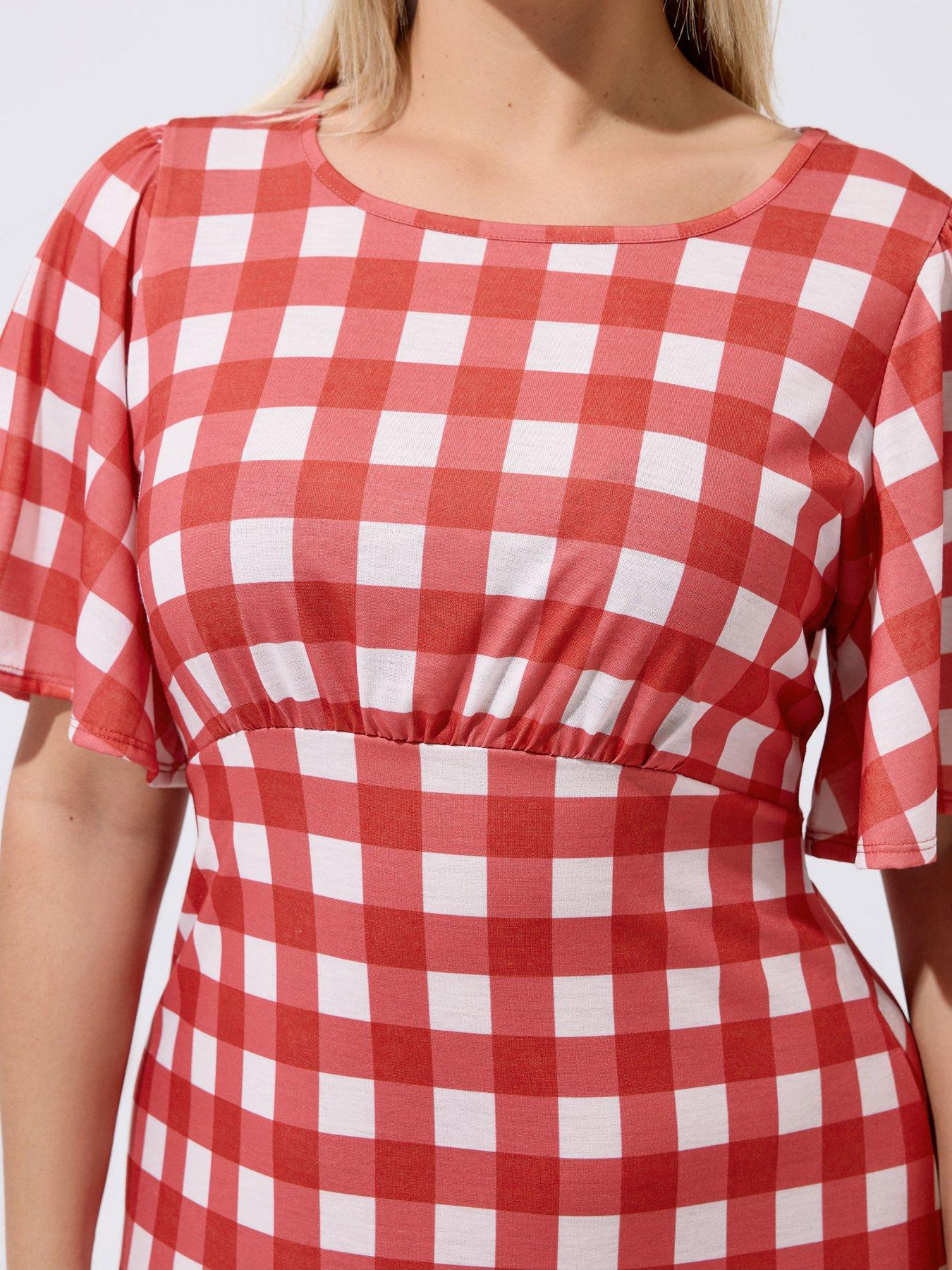 Image 4 of 4 of Yours Curve Gingham Tie Neck Dress