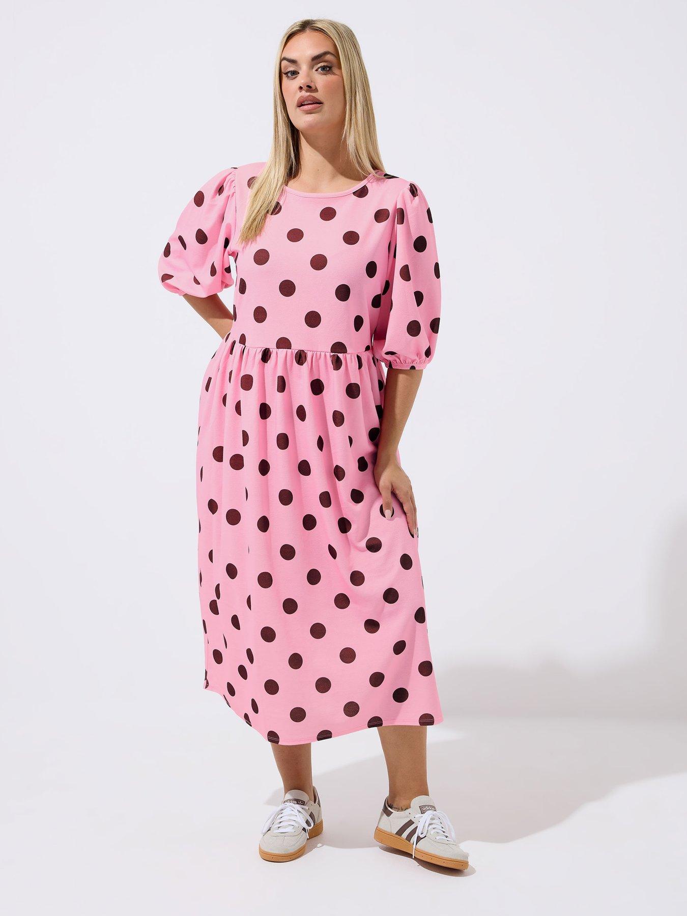 Image 1 of 4 of Yours Curve Polka Dot Dress - Pink