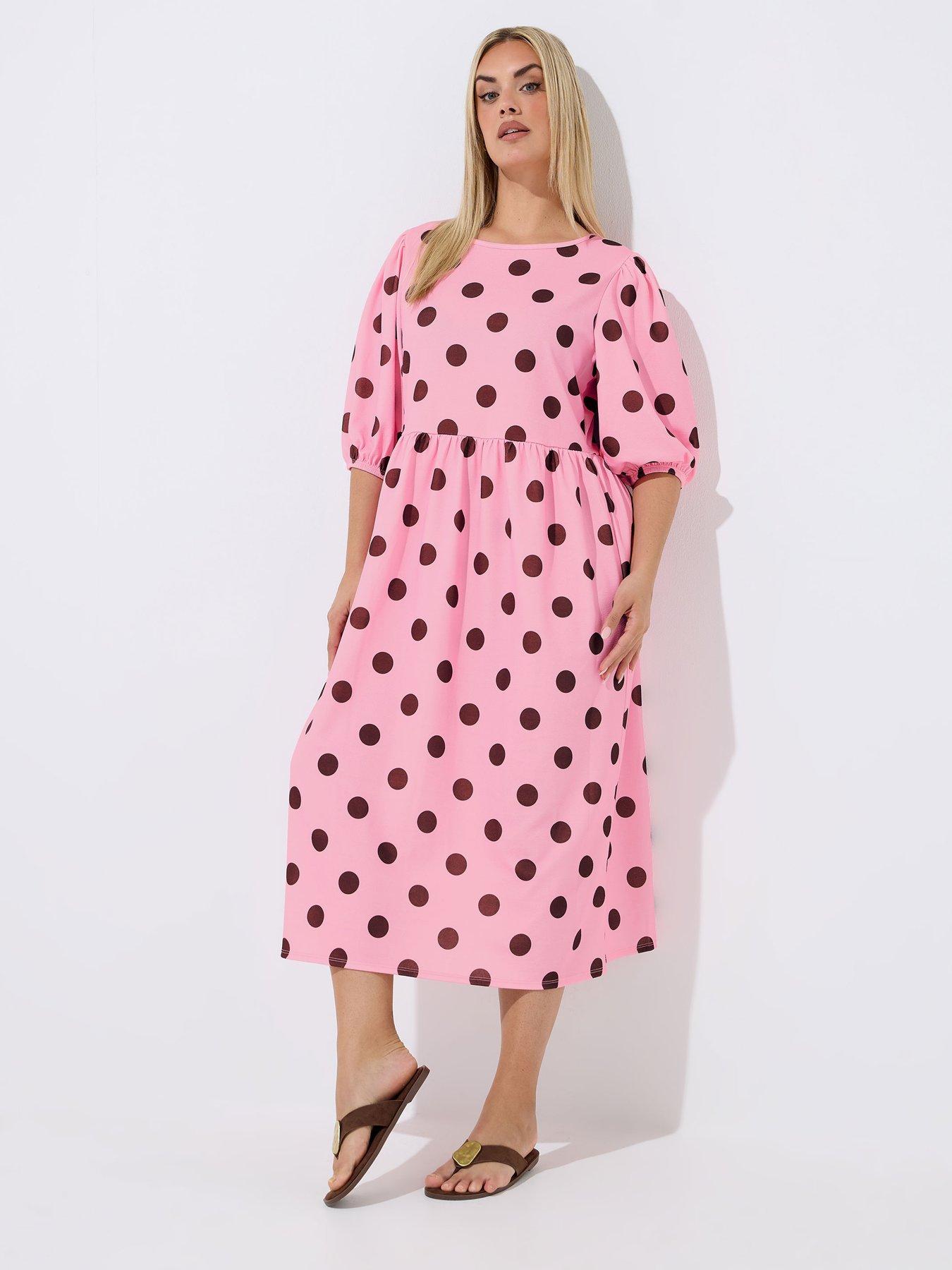 Image 3 of 4 of Yours Curve Polka Dot Dress - Pink