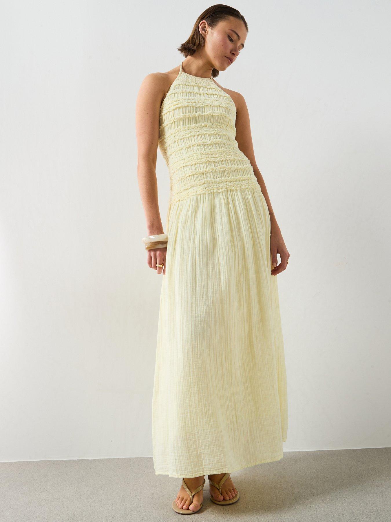 Mango Chambray Dress With Gathered Detail - Yellow