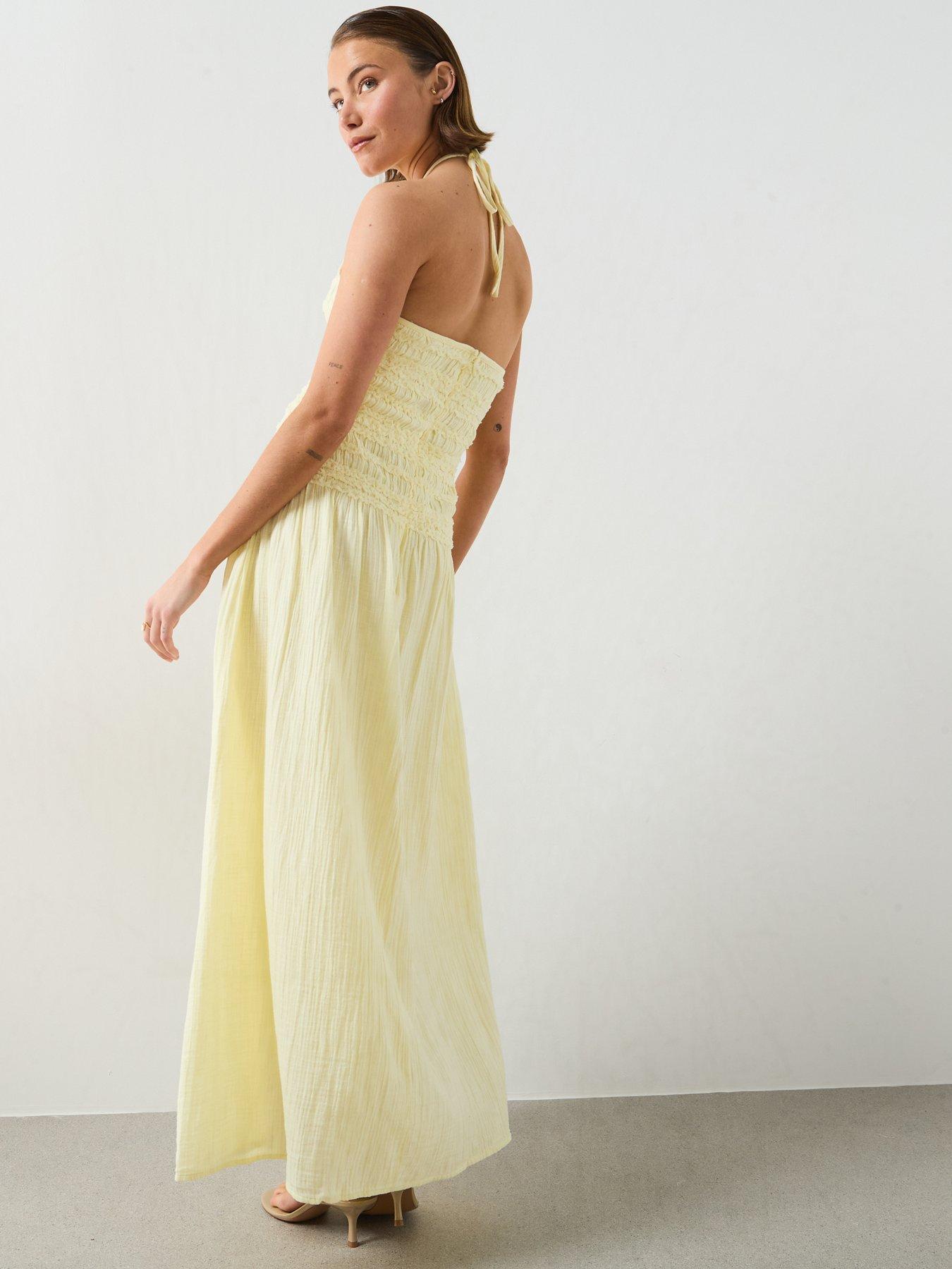 Image 2 of 5 of Mango Chambray Dress With Gathered Detail - Pastel Yellow