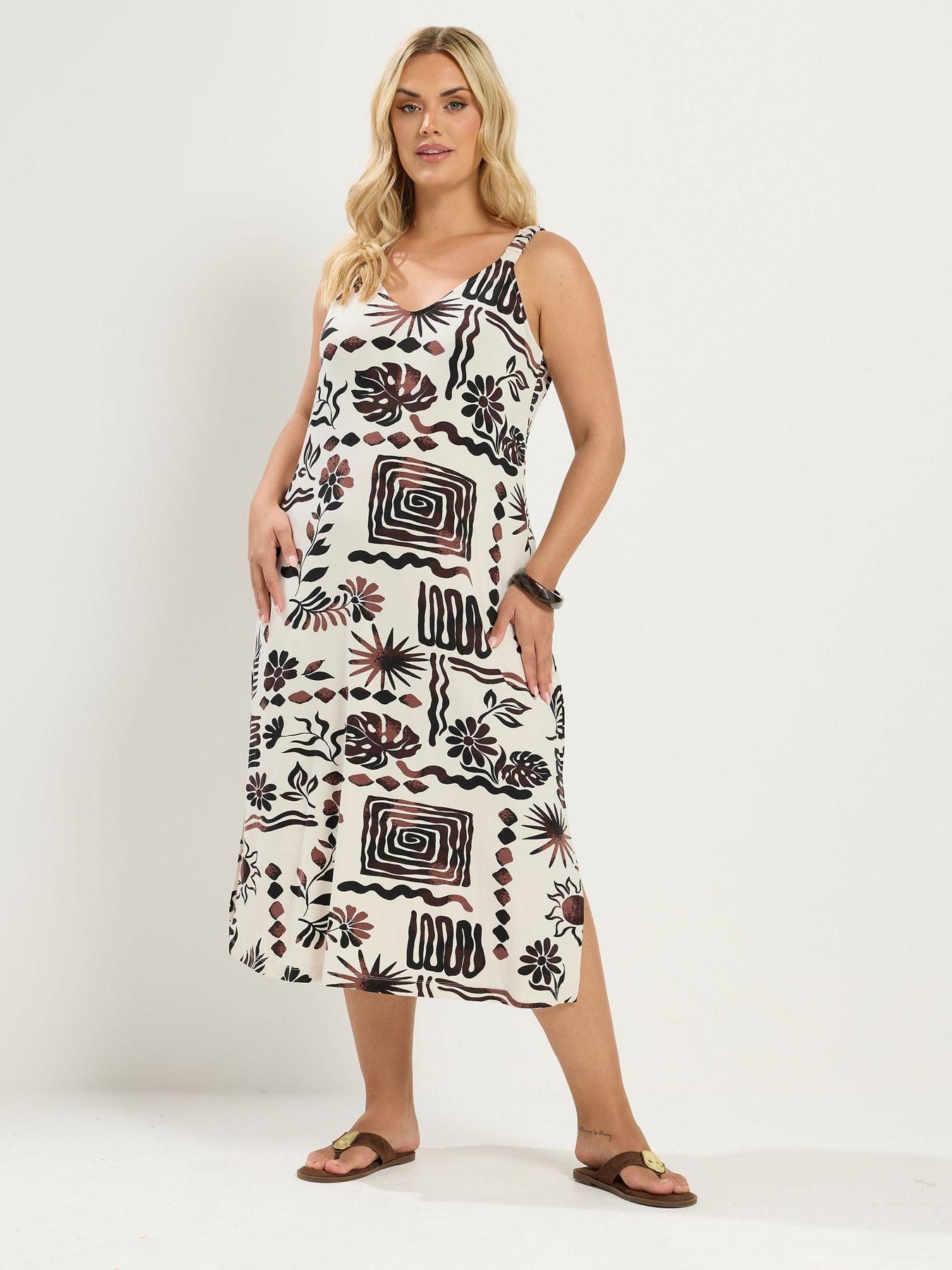 Image 1 of 4 of Yours Curve Abstract Throw On Dress - Ivory