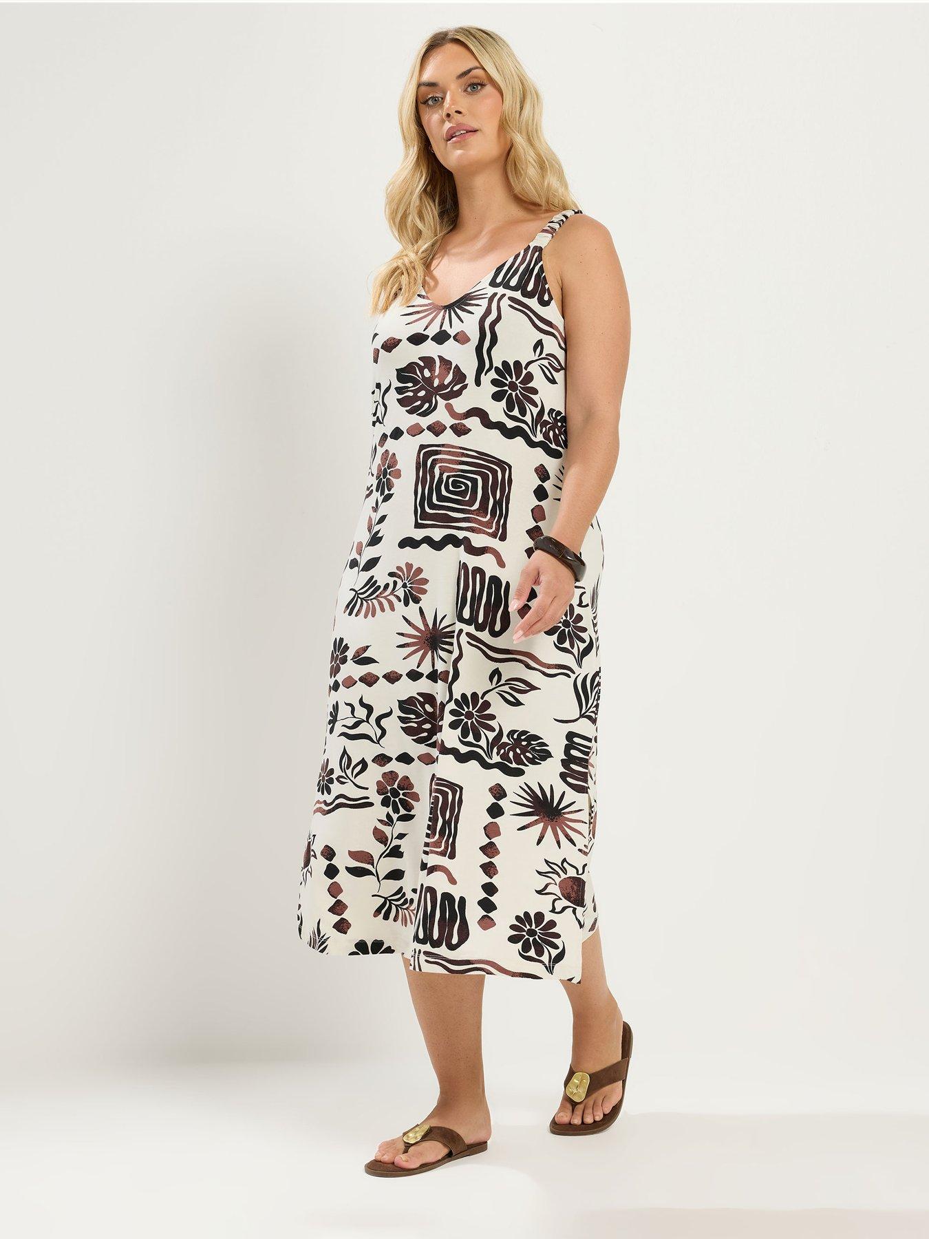 Image 3 of 4 of Yours Curve Abstract Throw On Dress - Ivory