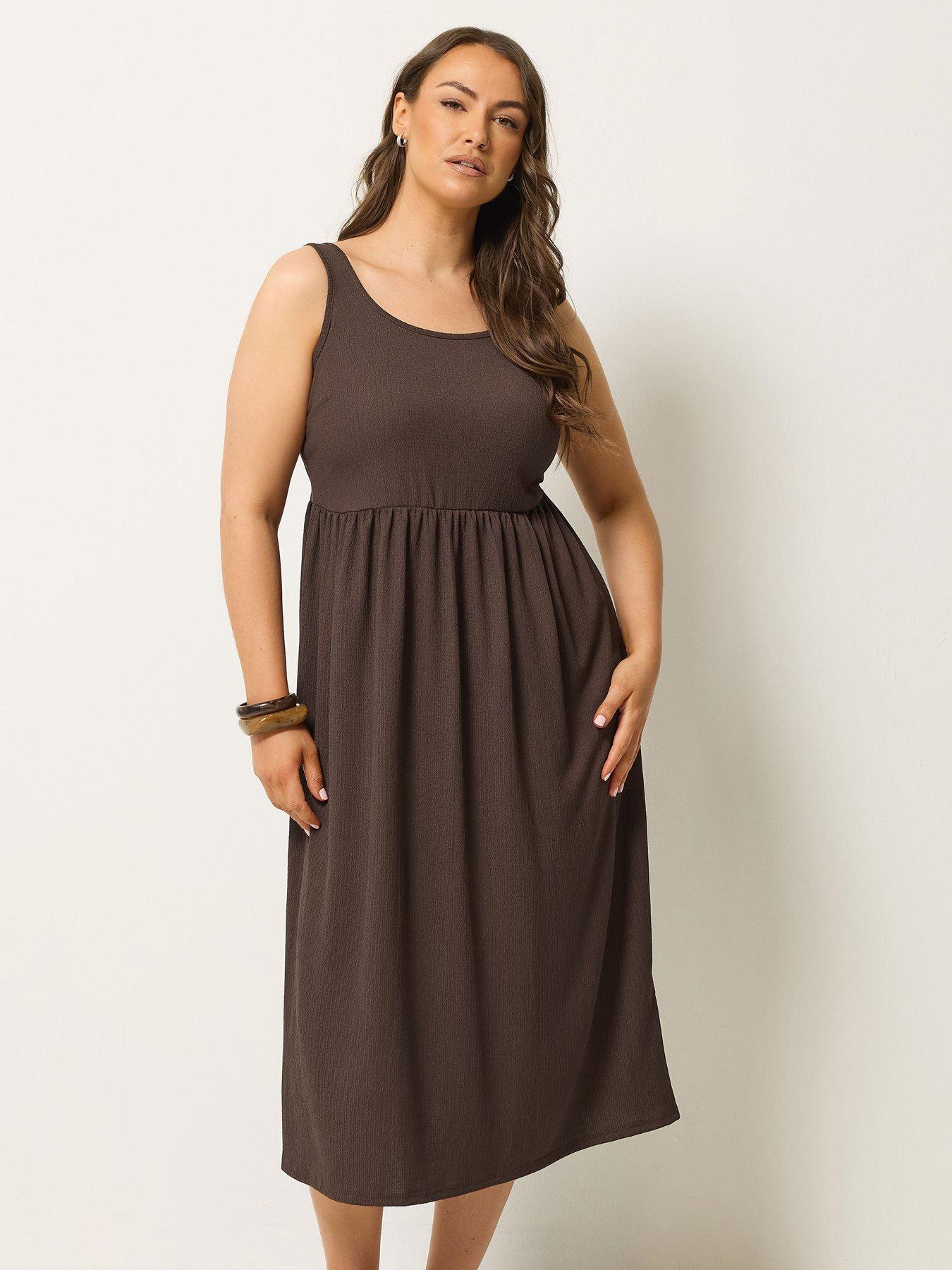 Yours Curve Textured Smock Dress - Brown