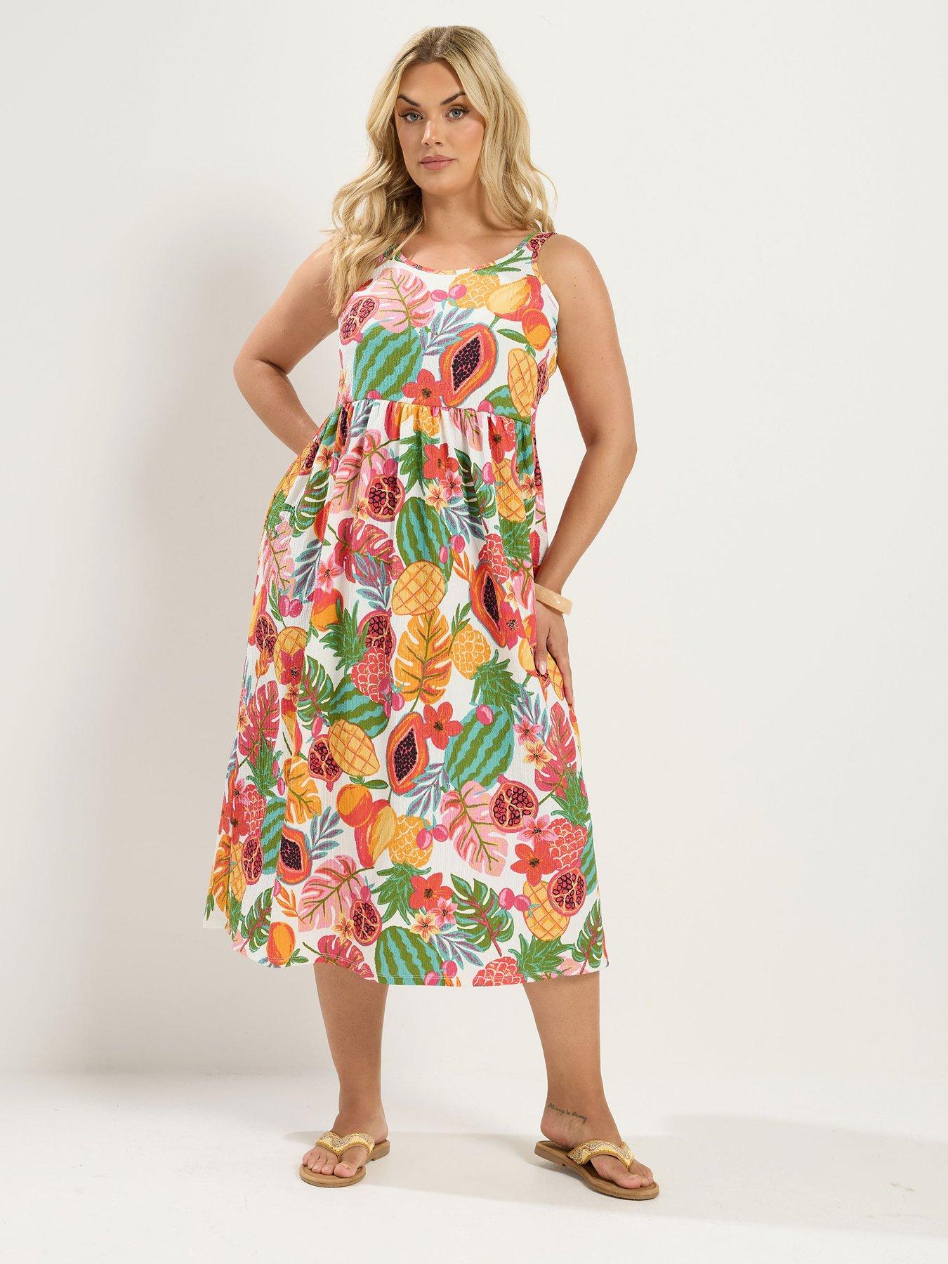Yours Curve Fruit Print Smock Dress - White