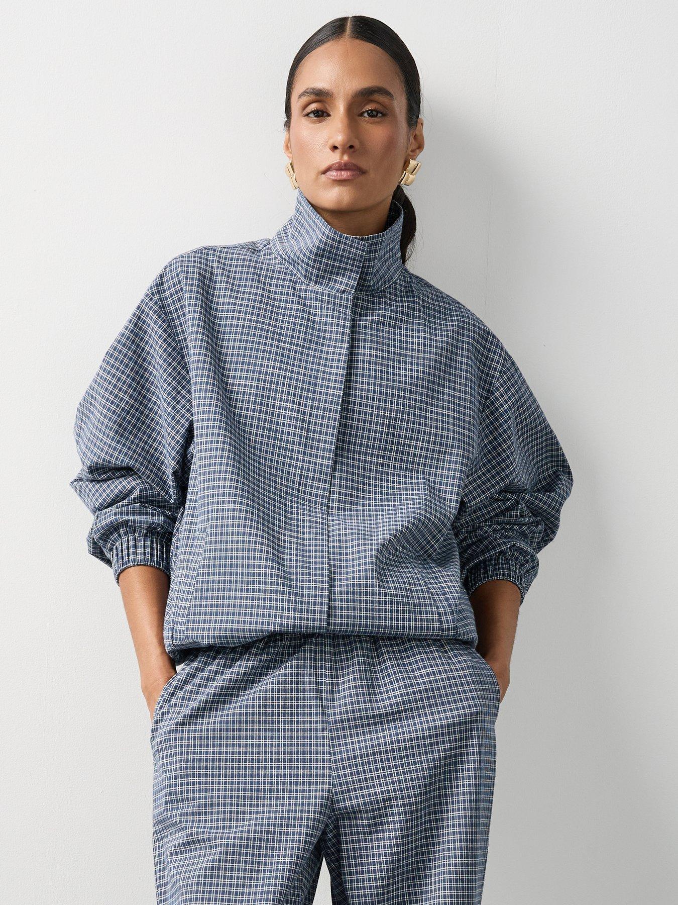 Image 1 of 7 of Michelle Keegan Check Funnel Neck Jacket - Navy