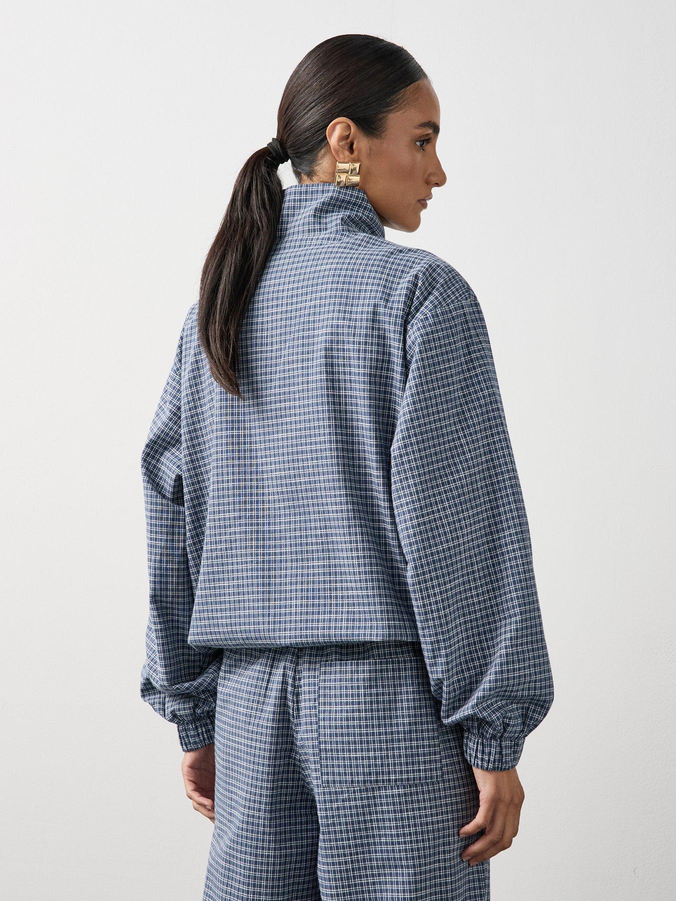 Image 2 of 7 of Michelle Keegan Check Funnel Neck Jacket - Navy