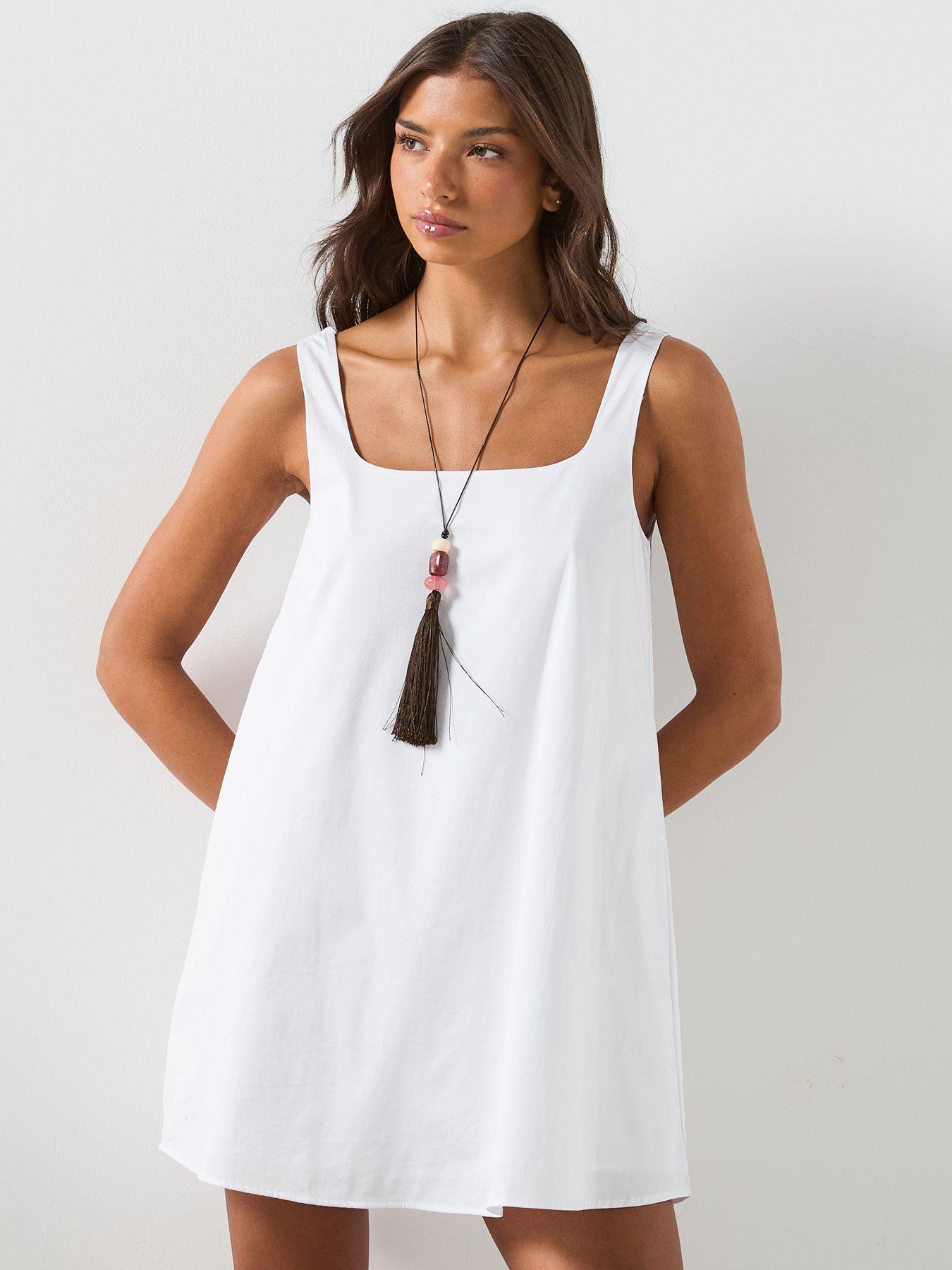 Image 1 of 6 of Mango Flared Cotton Dress - White
