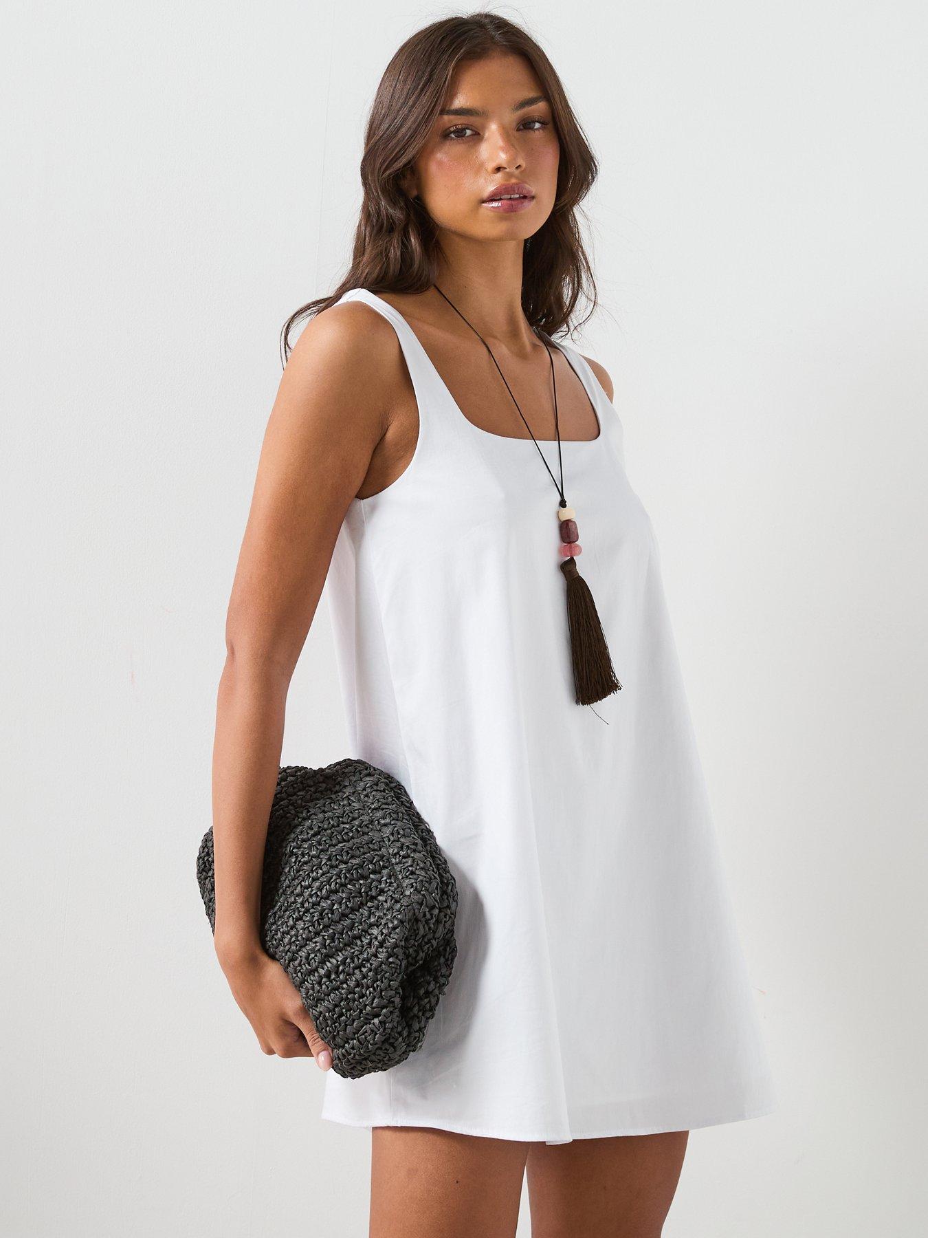Image 5 of 6 of Mango Flared Cotton Dress - White