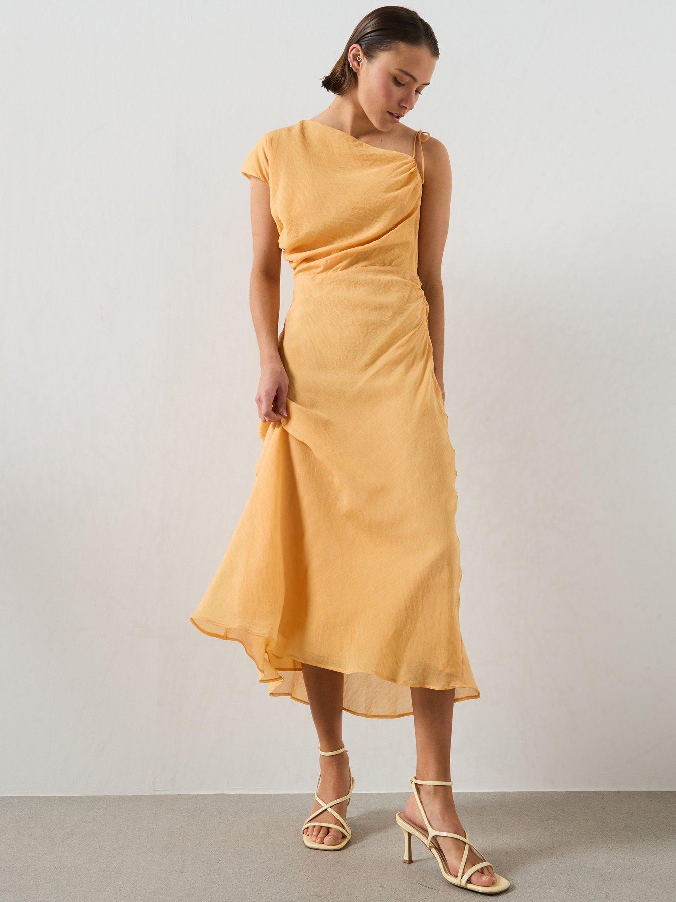 Image 1 of 6 of Mango Asymmetric Flowing Dress - Orange