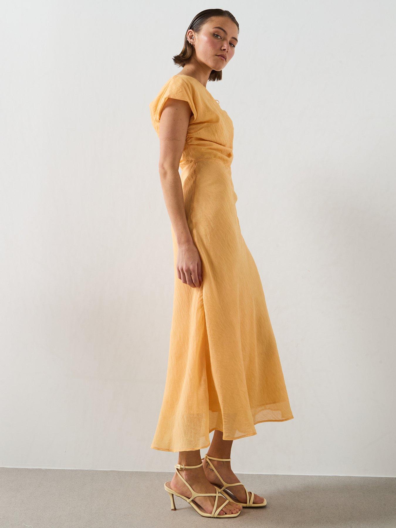 Image 3 of 6 of Mango Asymmetric Flowing Dress - Orange
