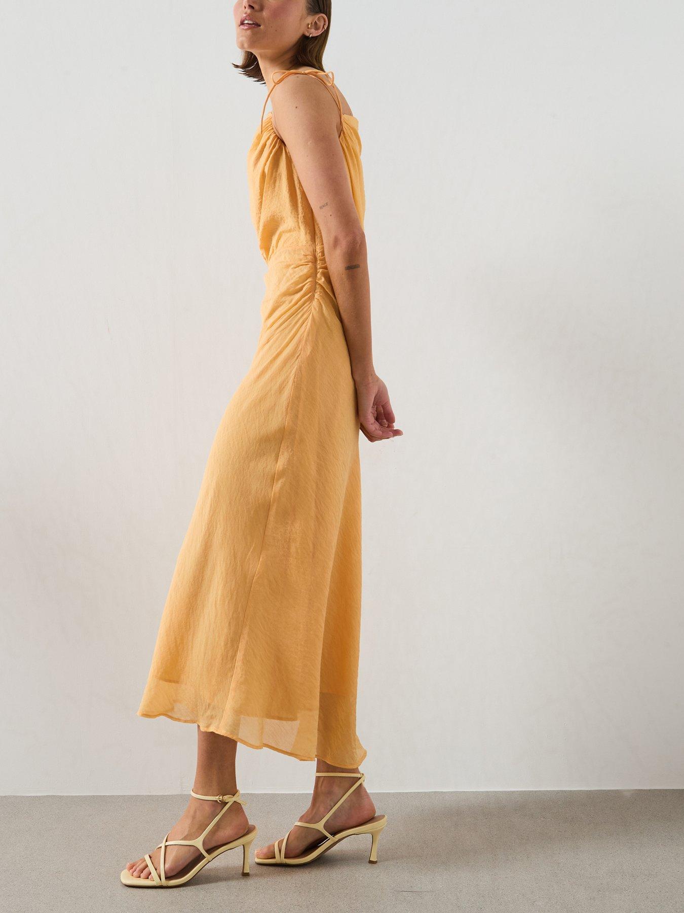 Image 4 of 6 of Mango Asymmetric Flowing Dress - Orange
