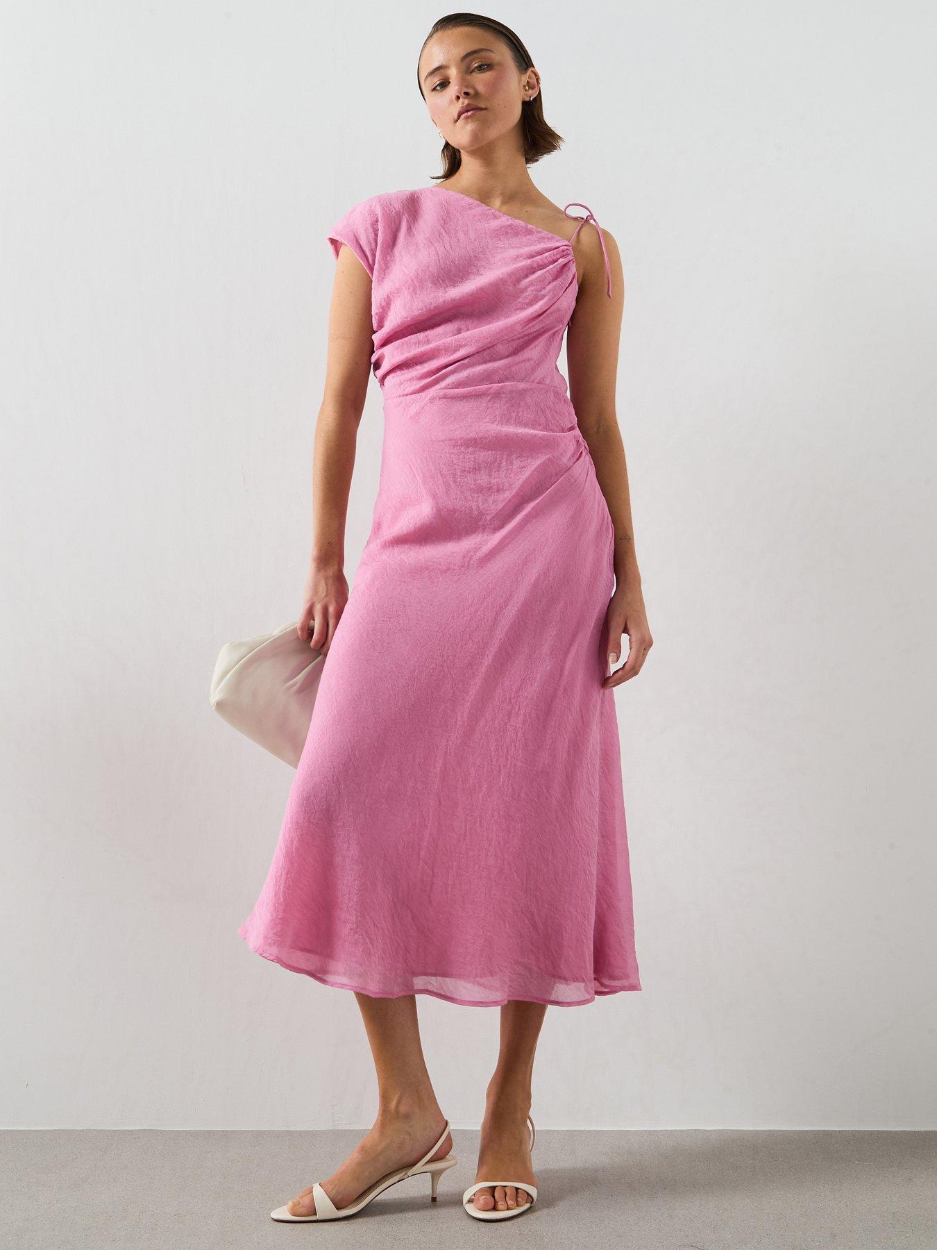 Image 1 of 5 of Mango Asymmetric Flowing Dress - Pink
