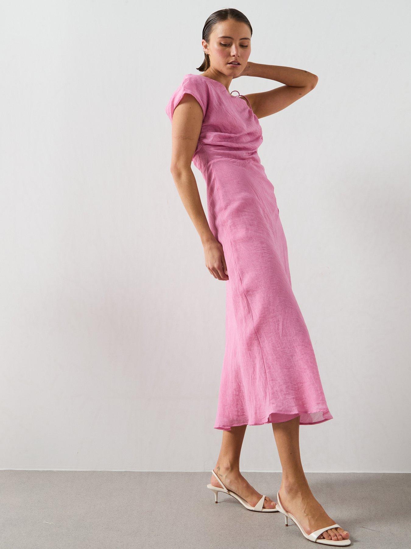 Image 3 of 5 of Mango Asymmetric Flowing Dress - Pink