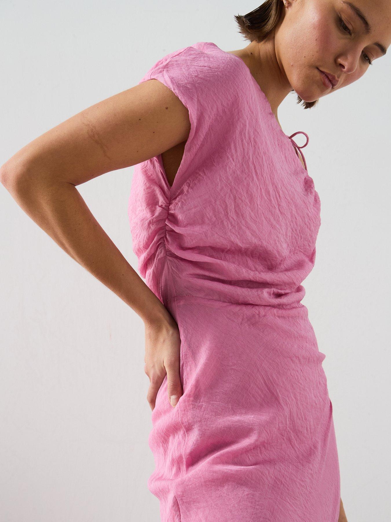 Image 4 of 5 of Mango Asymmetric Flowing Dress - Pink
