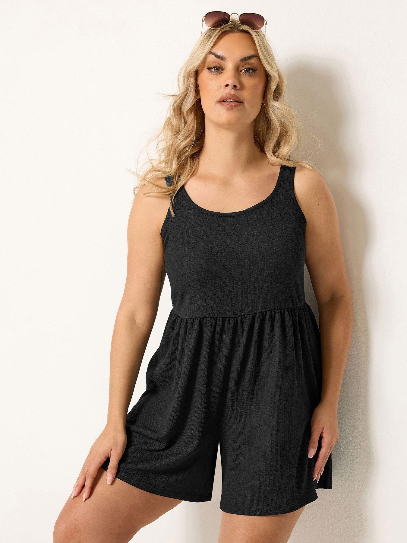 Image 1 of 4 of Yours Curve Textured Smock Playsuit - Black